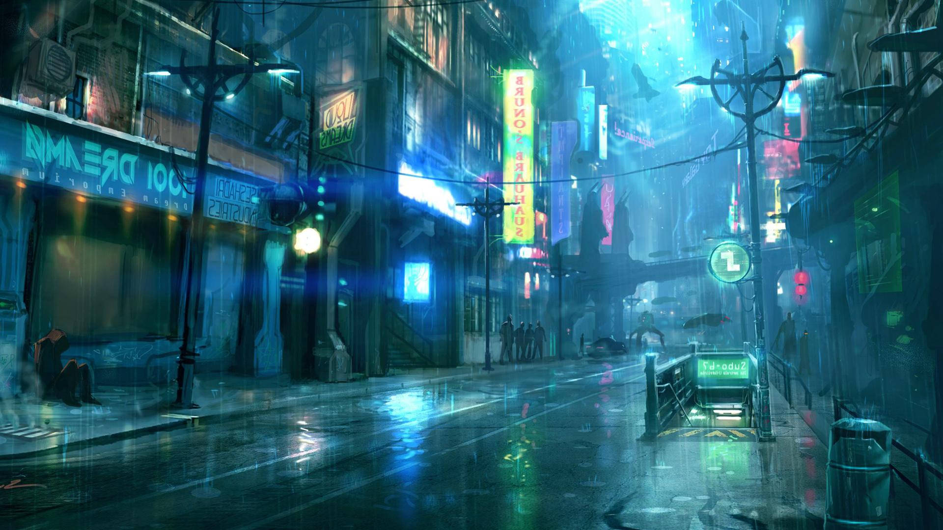 cyberpunk, 1920x1080, neon-lit, Full HD Desktop Wallpaper