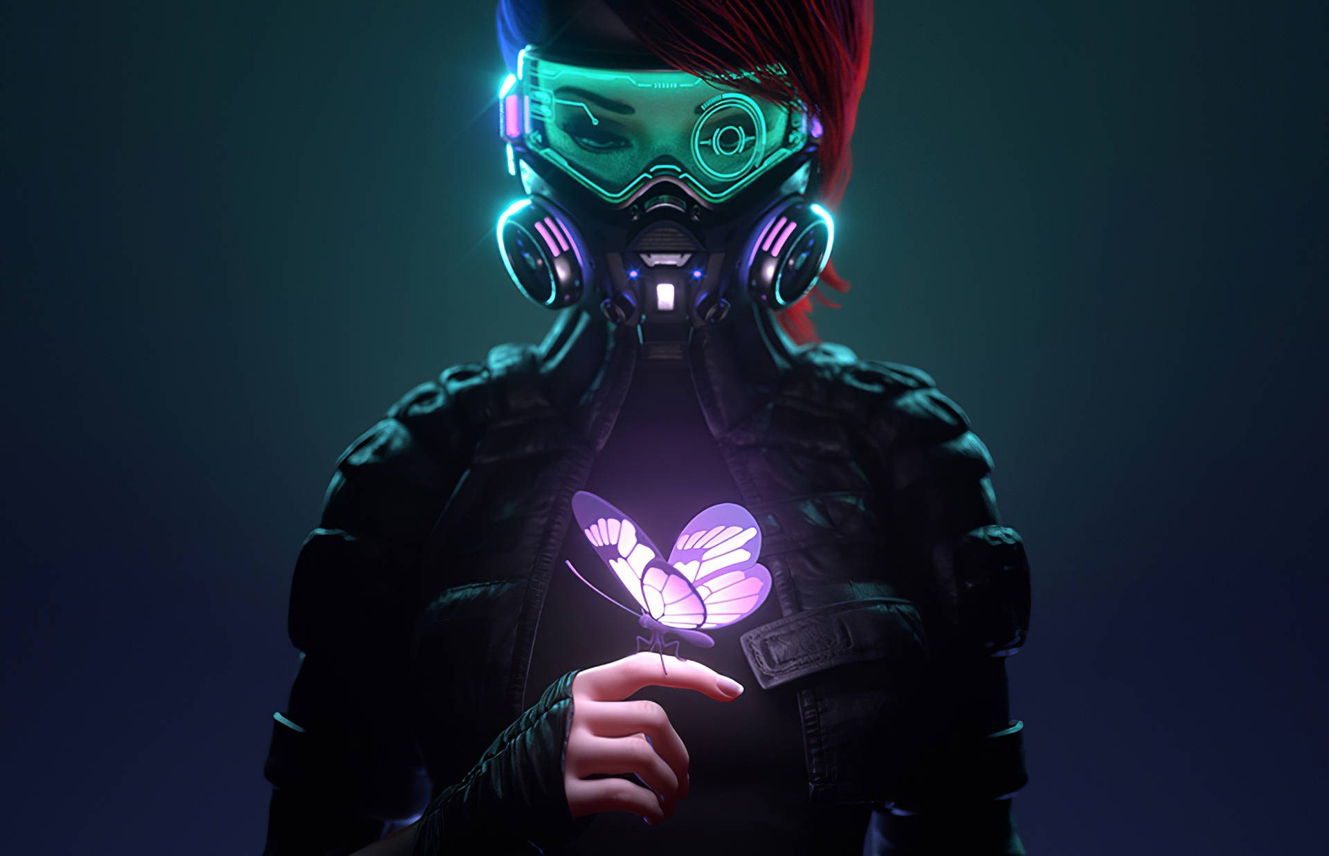 Cyberpunk 1920x1080, glowing cyberpunk gear, luminous butterfly, Full HD Desktop Wallpaper