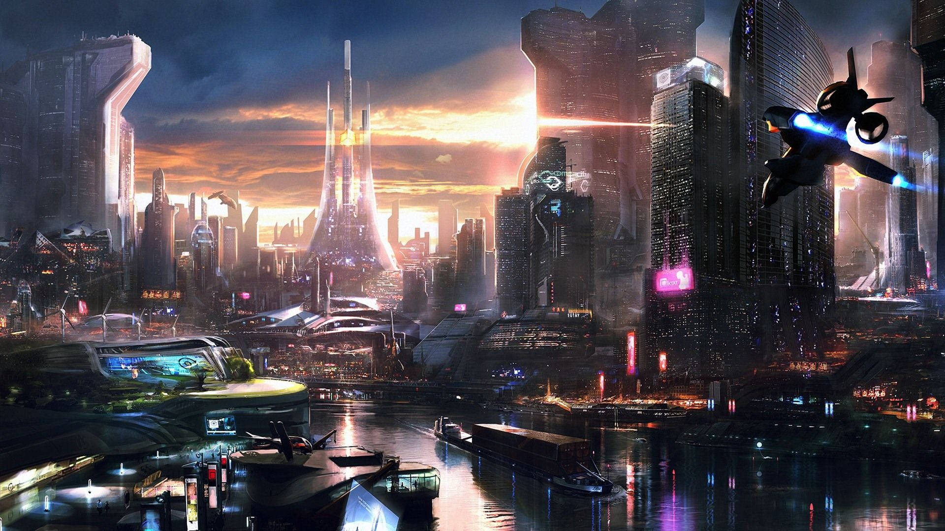 cyberpunk, 1920x1080, sunset, Full HD Desktop Wallpaper