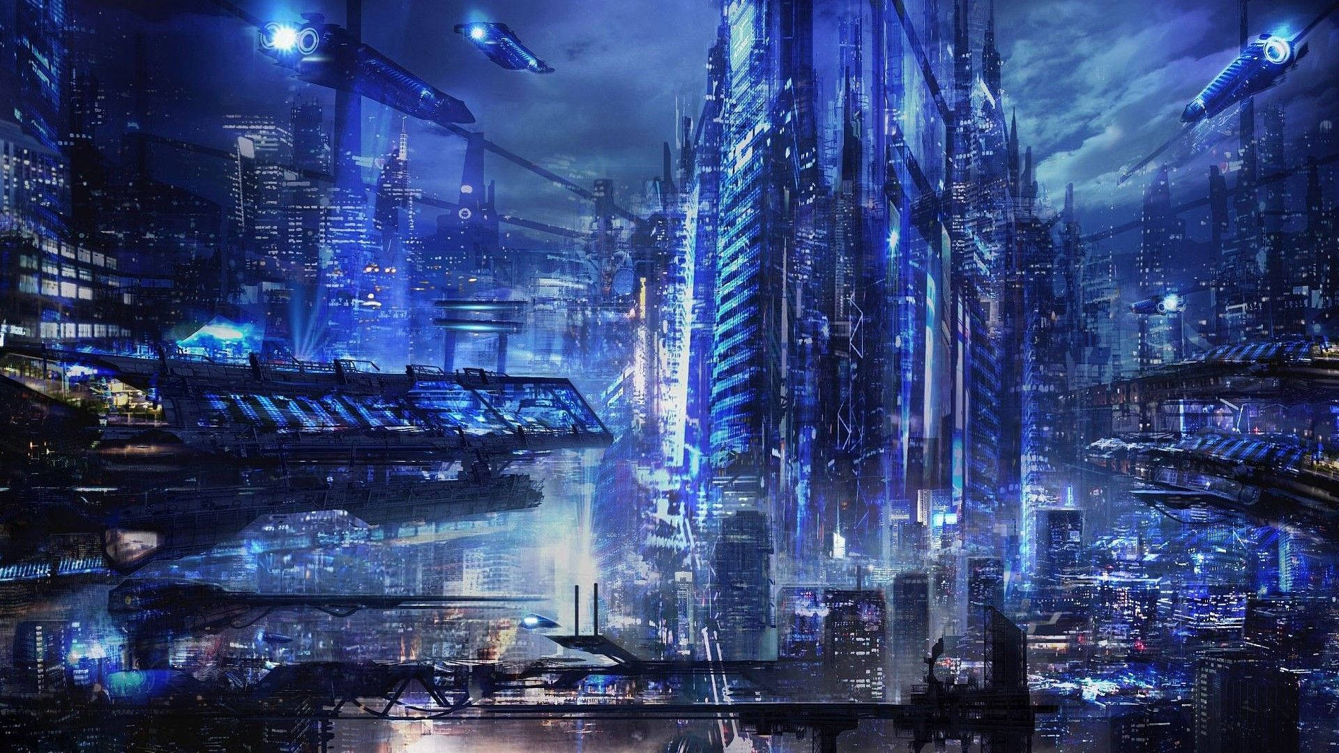 Cyberpunk 1920x1080, blue, futuristic city, Full HD Desktop Wallpaper