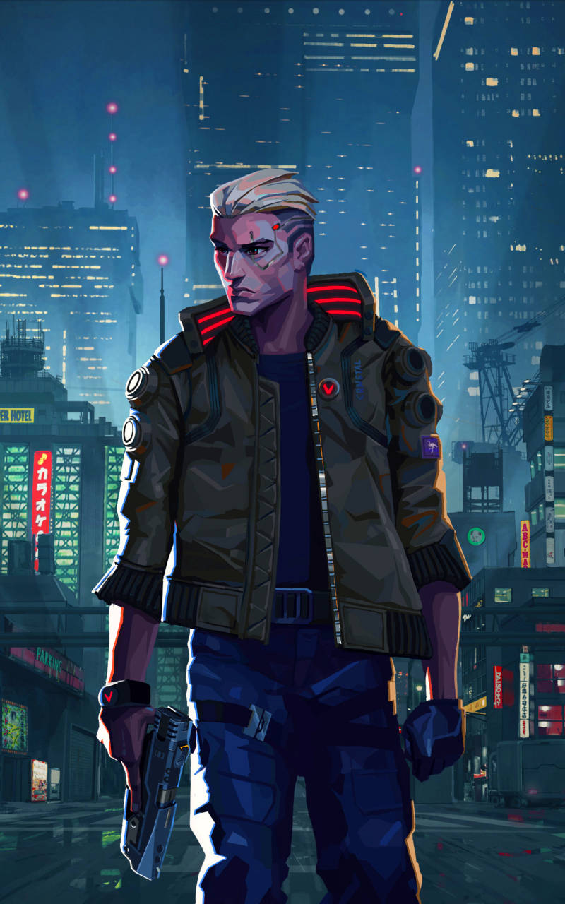 Cyberpunk 2077, white hair, red glowing accents, HD Phone Wallpaper