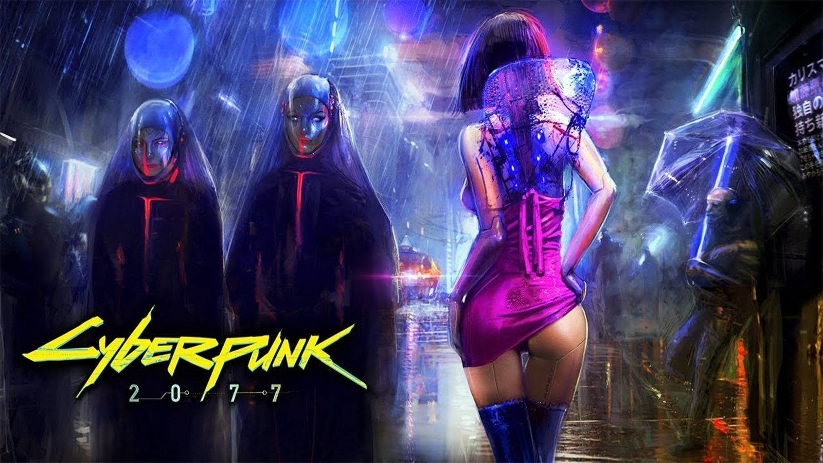 Cyberpunk 2077, pink dress, neon rain, HD Desktop Wallpaper