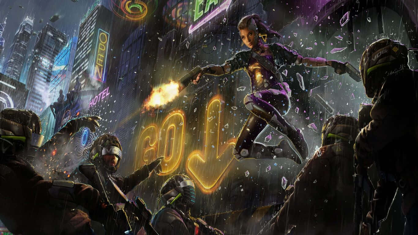 Cyberpunk 2077, female fighter, neon-drenched rainy cyberpunk cityscape, HD Desktop Wallpaper