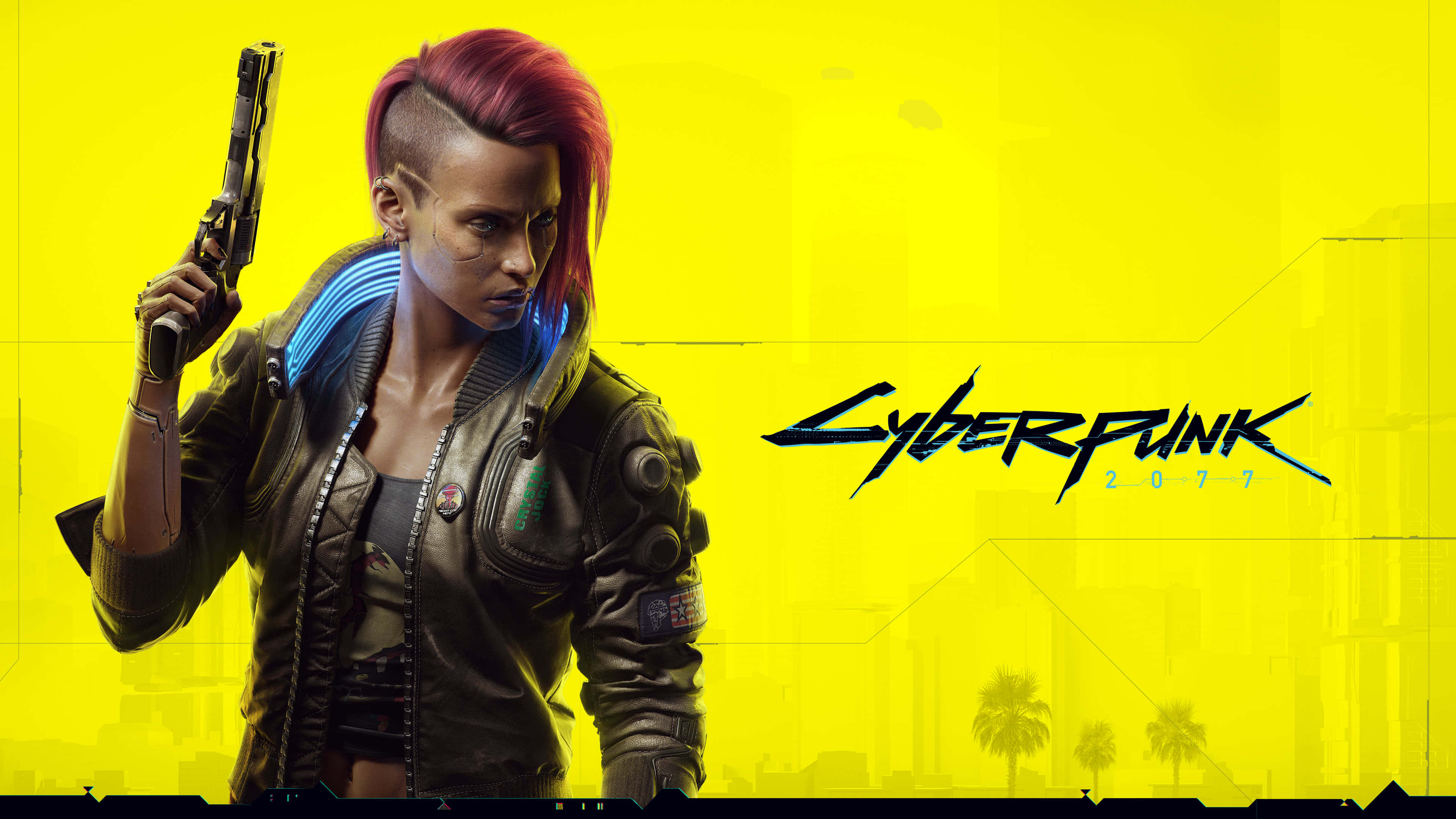 Cyberpunk 2077, red hair, cybernetic arm, 4K Desktop Wallpaper