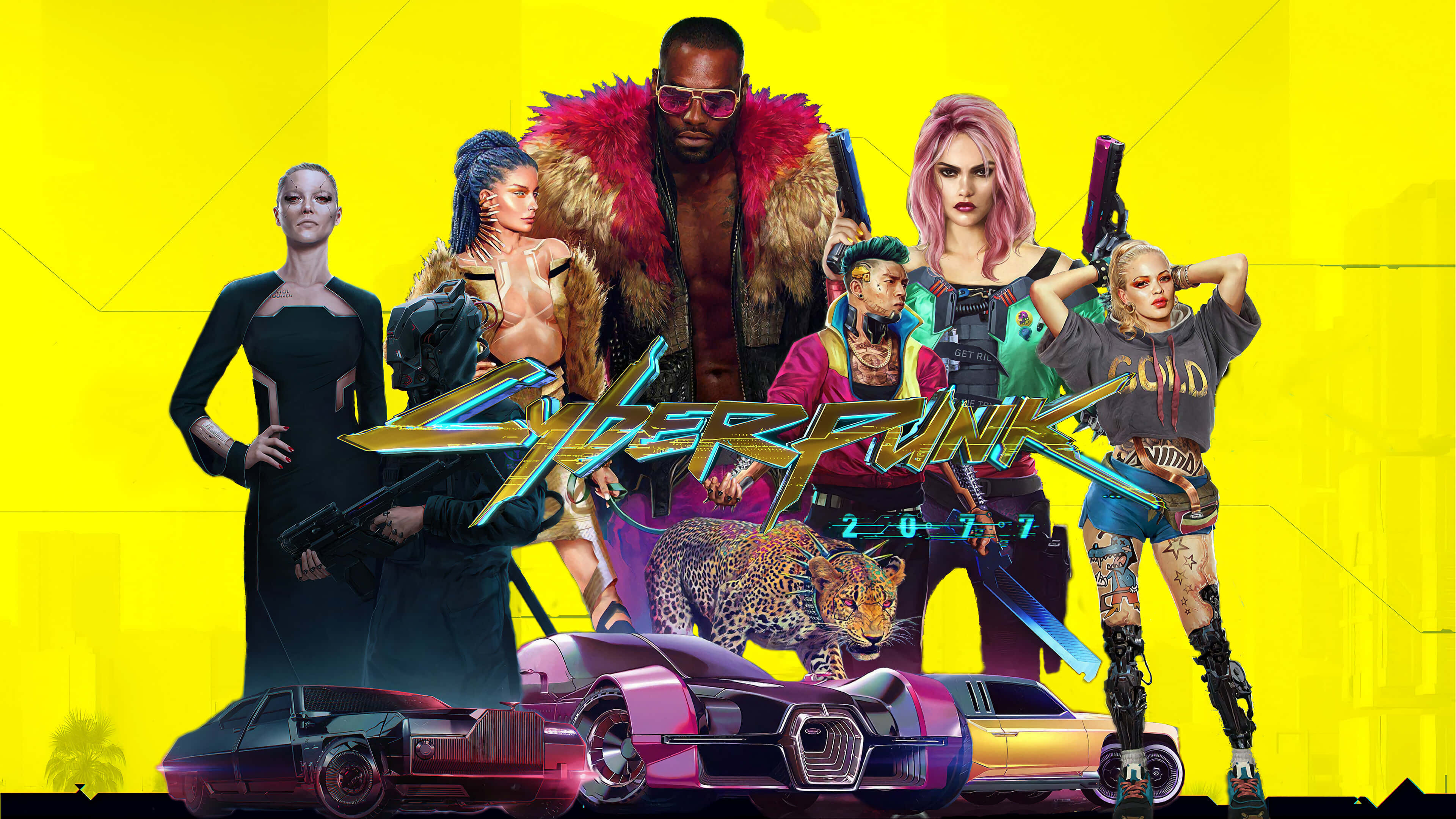 Cyberpunk 2077, neon-lit futuristic gear, glowing weapons, 4K Desktop Wallpaper