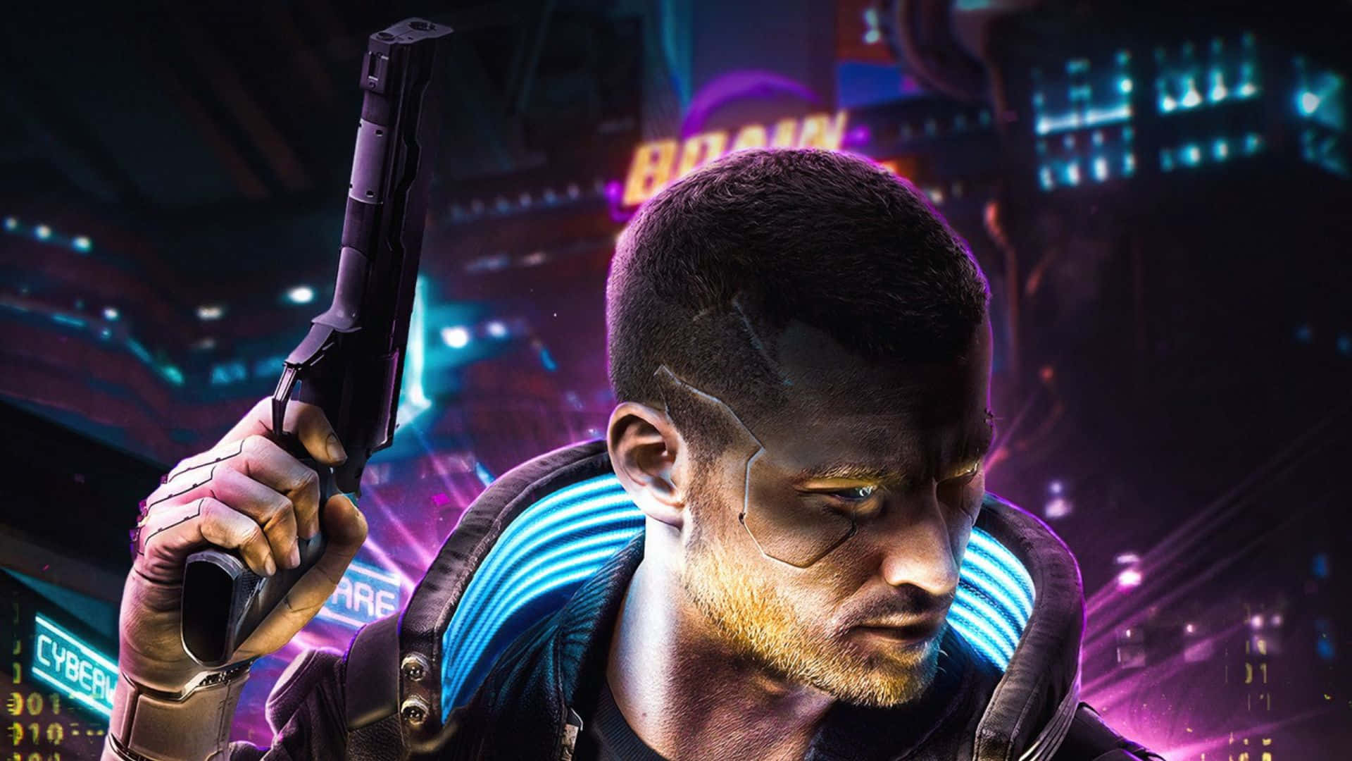 Cyberpunk 2077, cybernetic eye, futuristic armor, Full HD Desktop Wallpaper