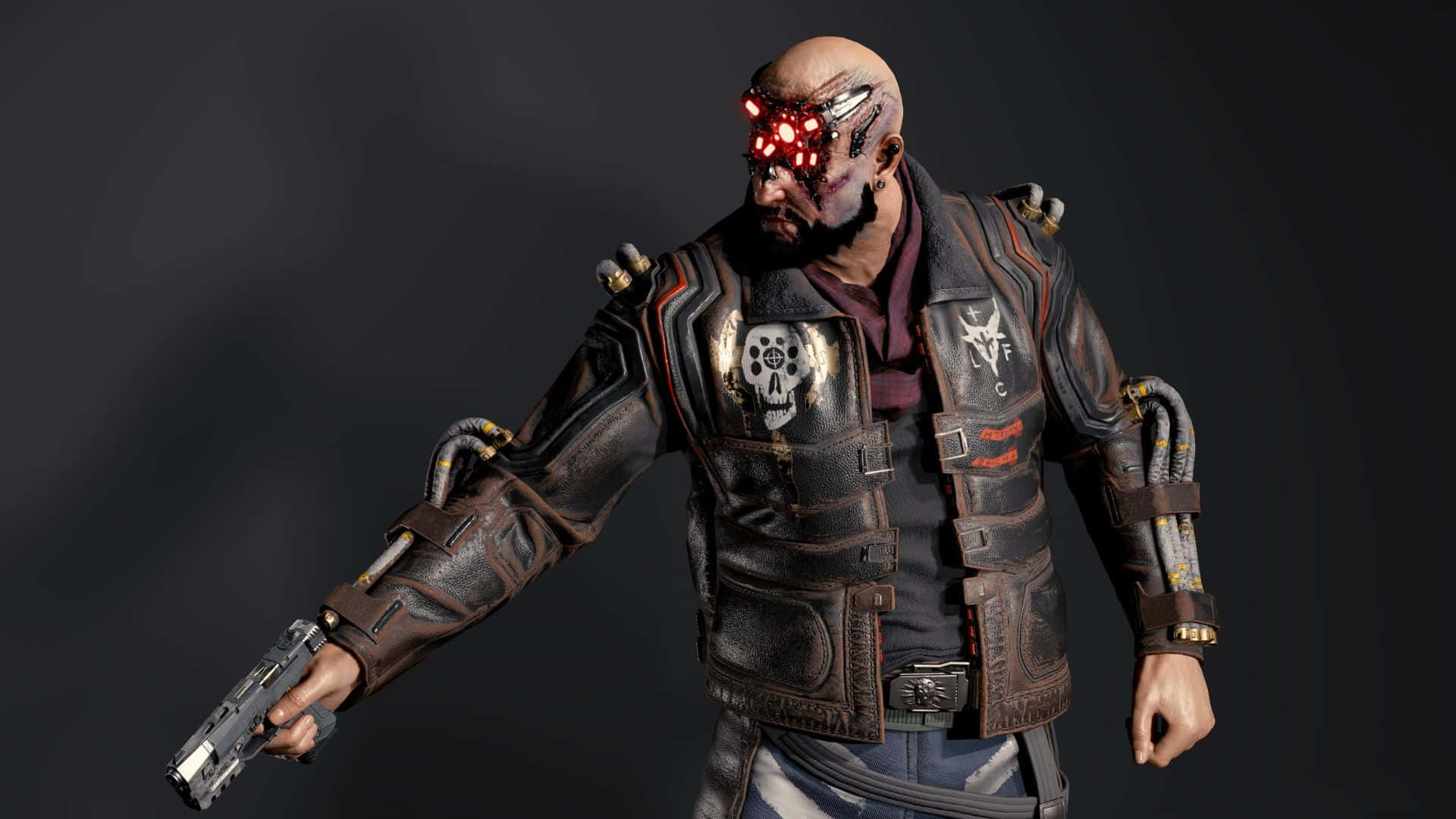 Cyberpunk 2077, cyberpunk warrior, glowing red cybernetic eyes, Full HD Desktop Wallpaper