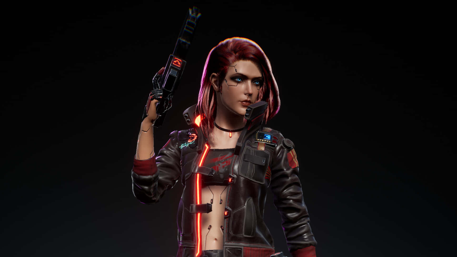 Cyberpunk 2077, cyberpunk woman, red hair, Full HD Desktop Wallpaper