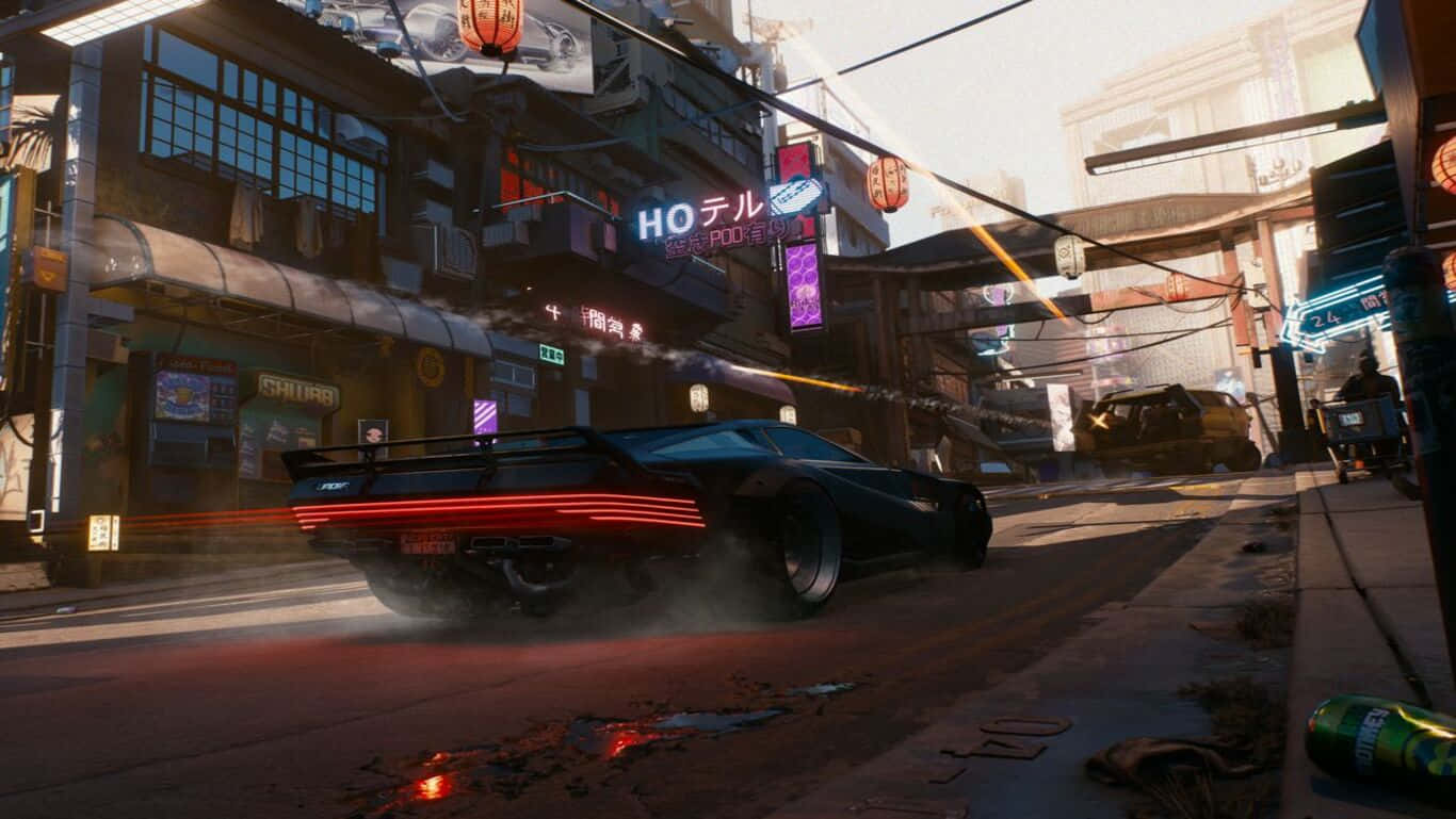 Cyberpunk 2077 HD, neon-lit cyberpunk city street, dusk, HD Desktop Wallpaper