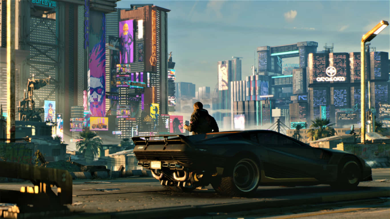 Cyberpunk 2077, PC, sleek black sports car, HD Desktop Wallpaper