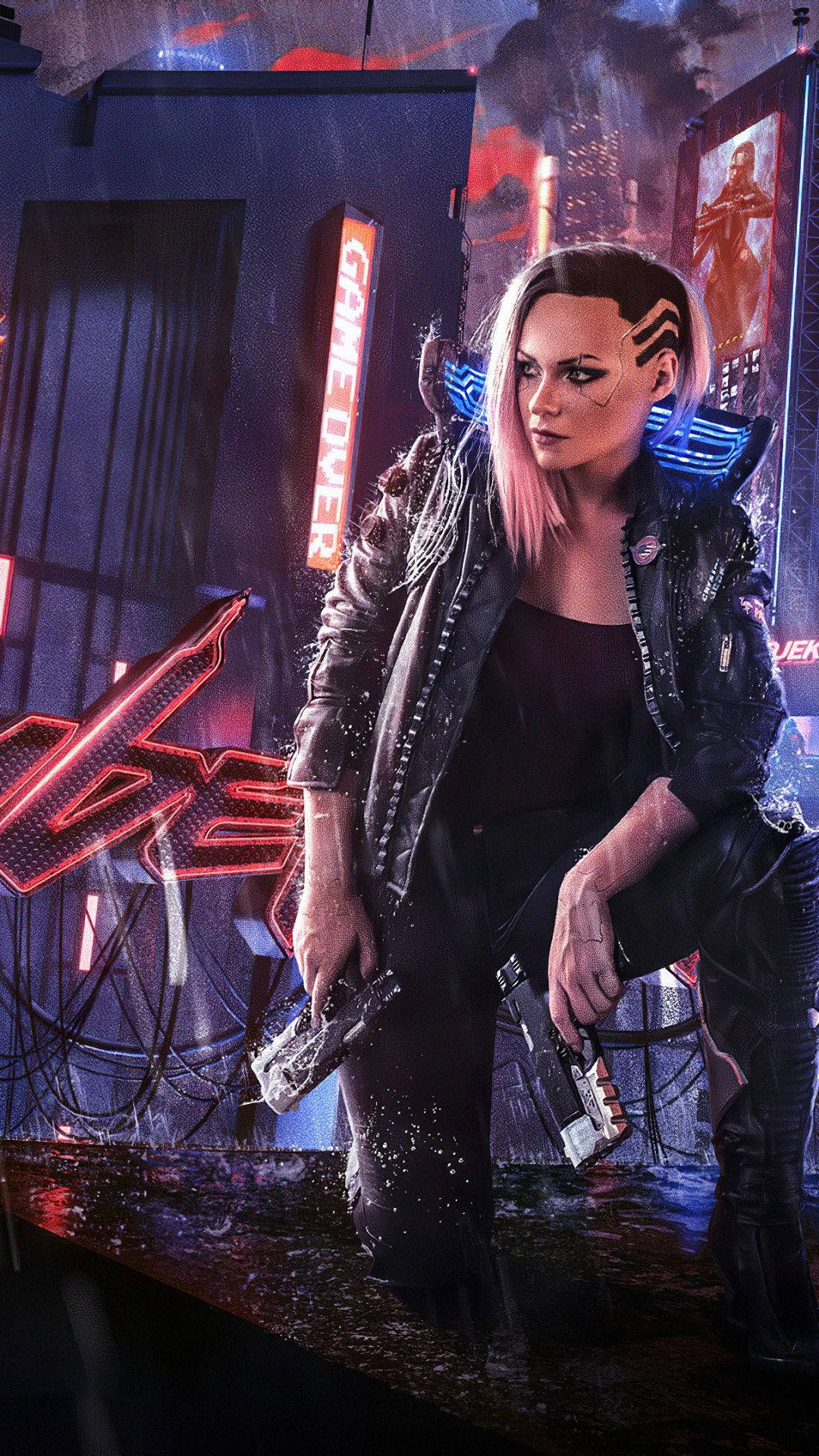 Cyberpunk 2077, cyberpunk woman, pink hair, Full HD Phone Wallpaper