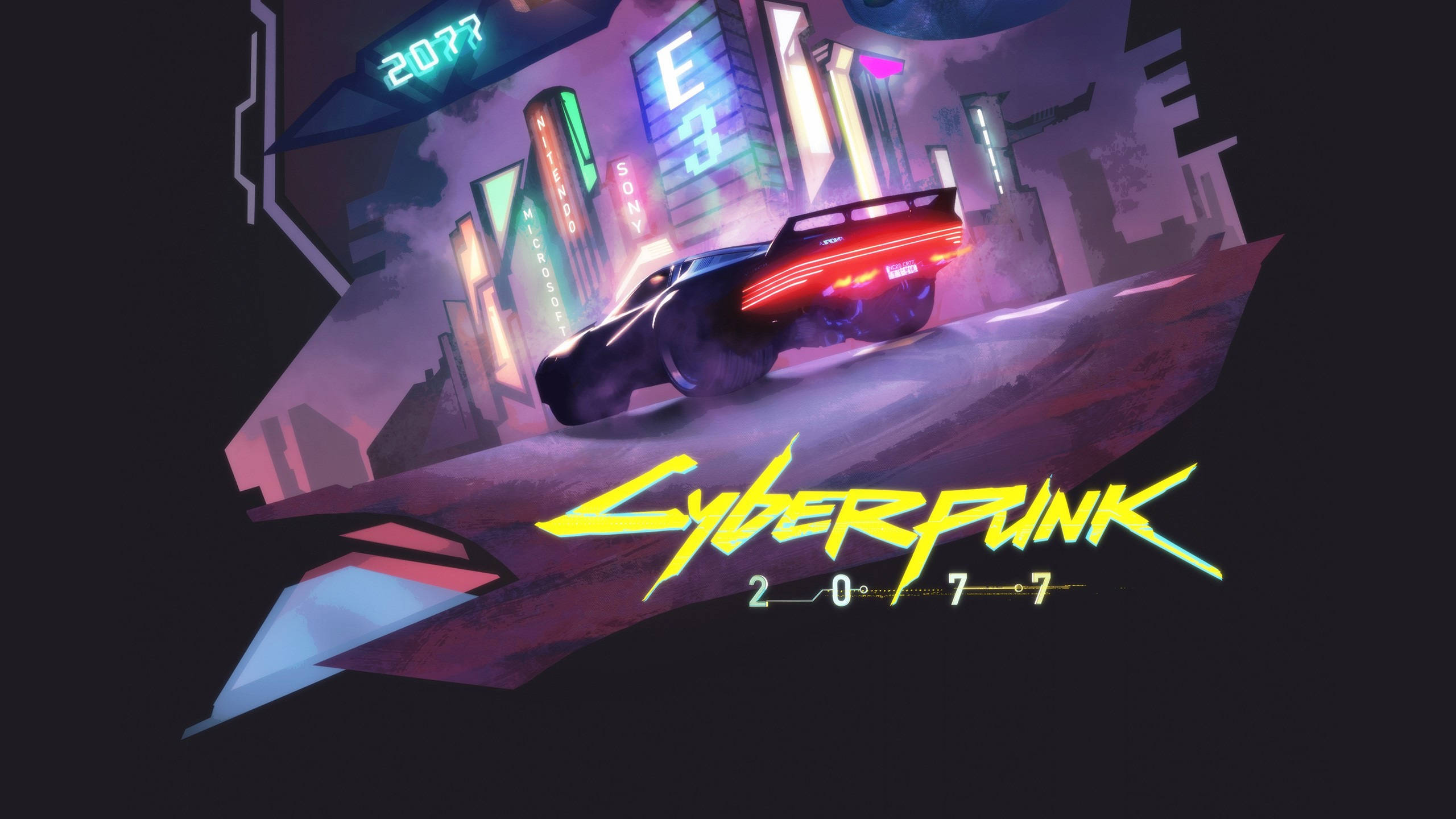 Cyberpunk 2560x1440, neon-lit cyberpunk cityscape, night, 2K Desktop Wallpaper