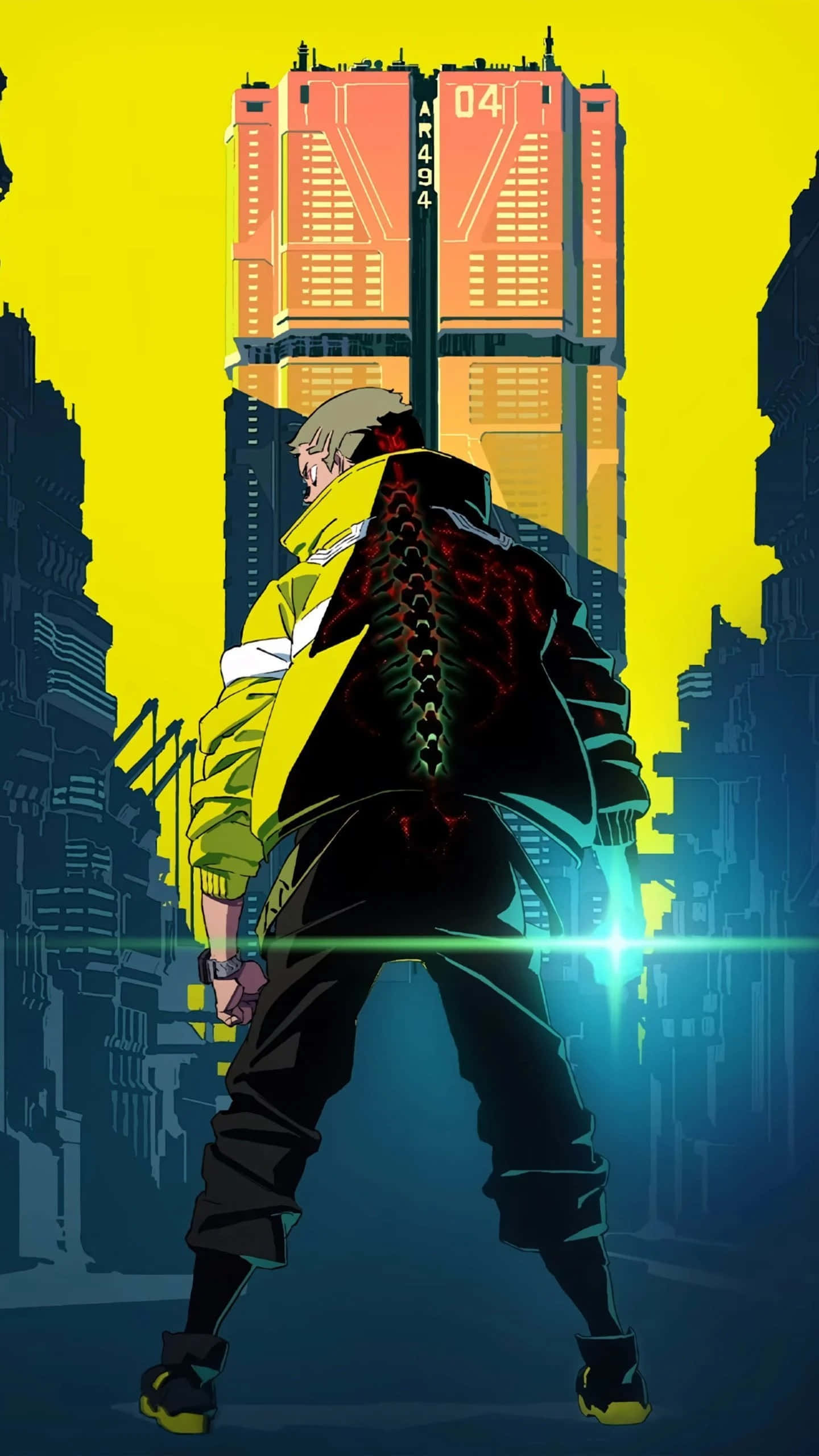 Cyberpunk 2077, neon-drenched cyberpunk cityscape, towering skyscrapers, 2K Phone Wallpaper