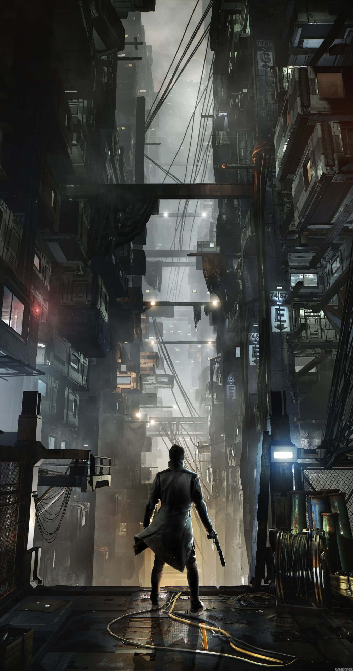 Cyberpunk 2077, trench coat, neon-lit alleyway, 2K Phone Wallpaper