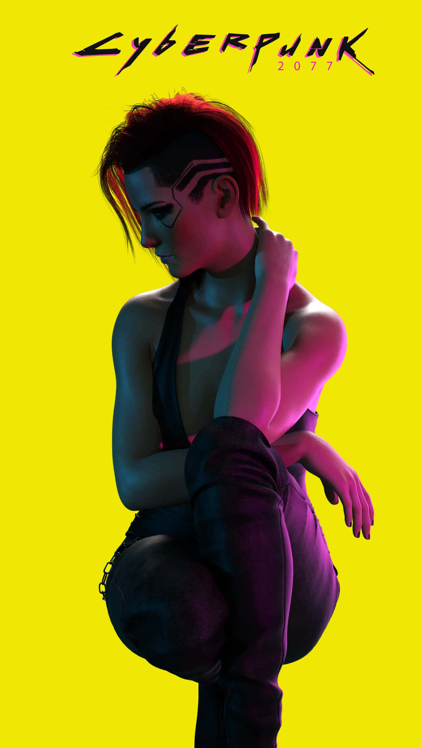 Cyberpunk 2077, red hair, glowing cybernetic markings, Full HD Phone Wallpaper