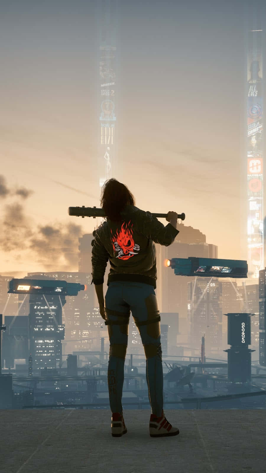 Cyberpunk 2077, sunset, rooftop, HD Phone Wallpaper