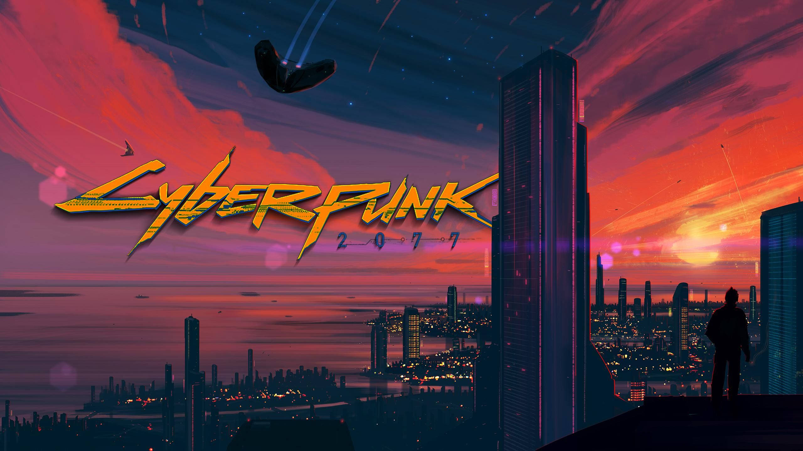Cyberpunk 2560x1440, neon-drenched cyberpunk city, skyscraper, 2K Desktop Wallpaper