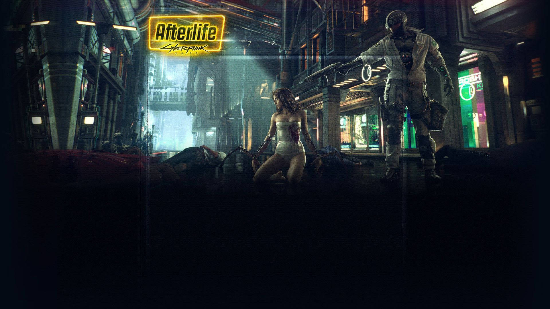 Cyberpunk 2077, neon-drenched alley, cyberpunk femme fatale, Full HD Desktop Wallpaper