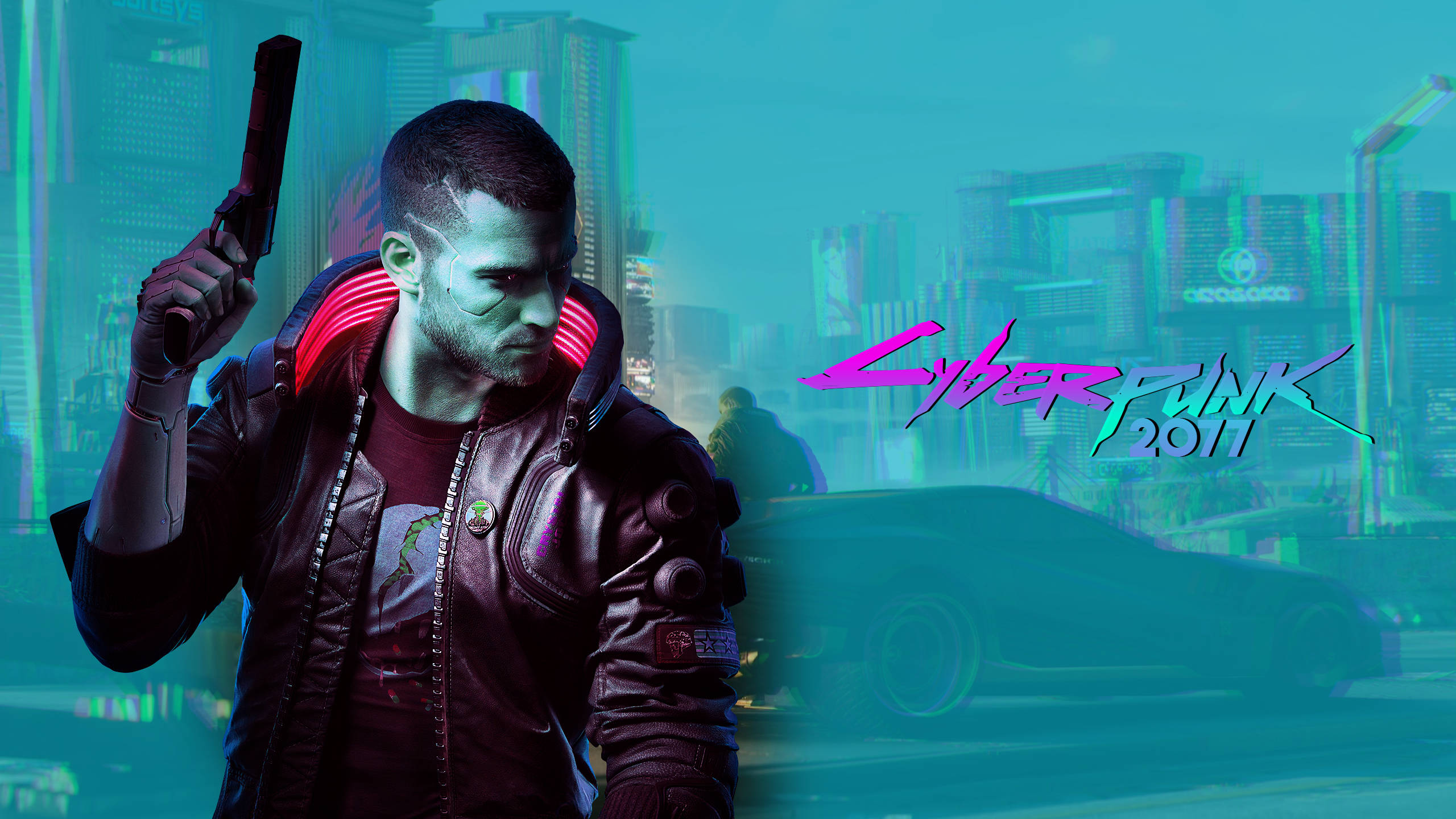 Cyberpunk 2077, male character, leather jacket, 2K Desktop Wallpaper