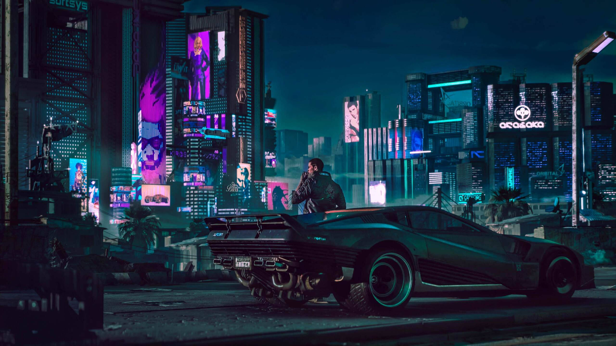 Cyberpunk 2560x1440, neon-drenched cyberpunk cityscape, night, 2K Desktop Wallpaper