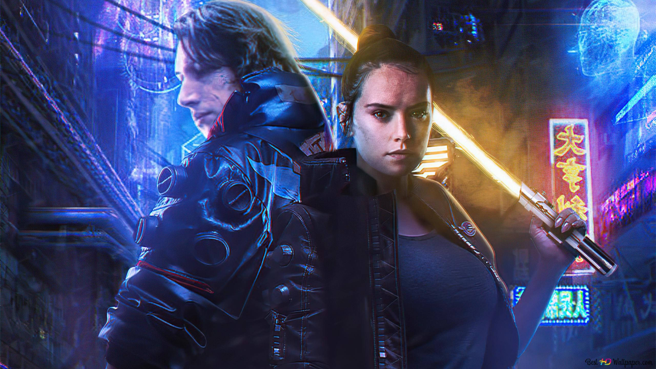 cyberpunk, neon-lit alleyway, glowing signs, 2K Desktop Wallpaper