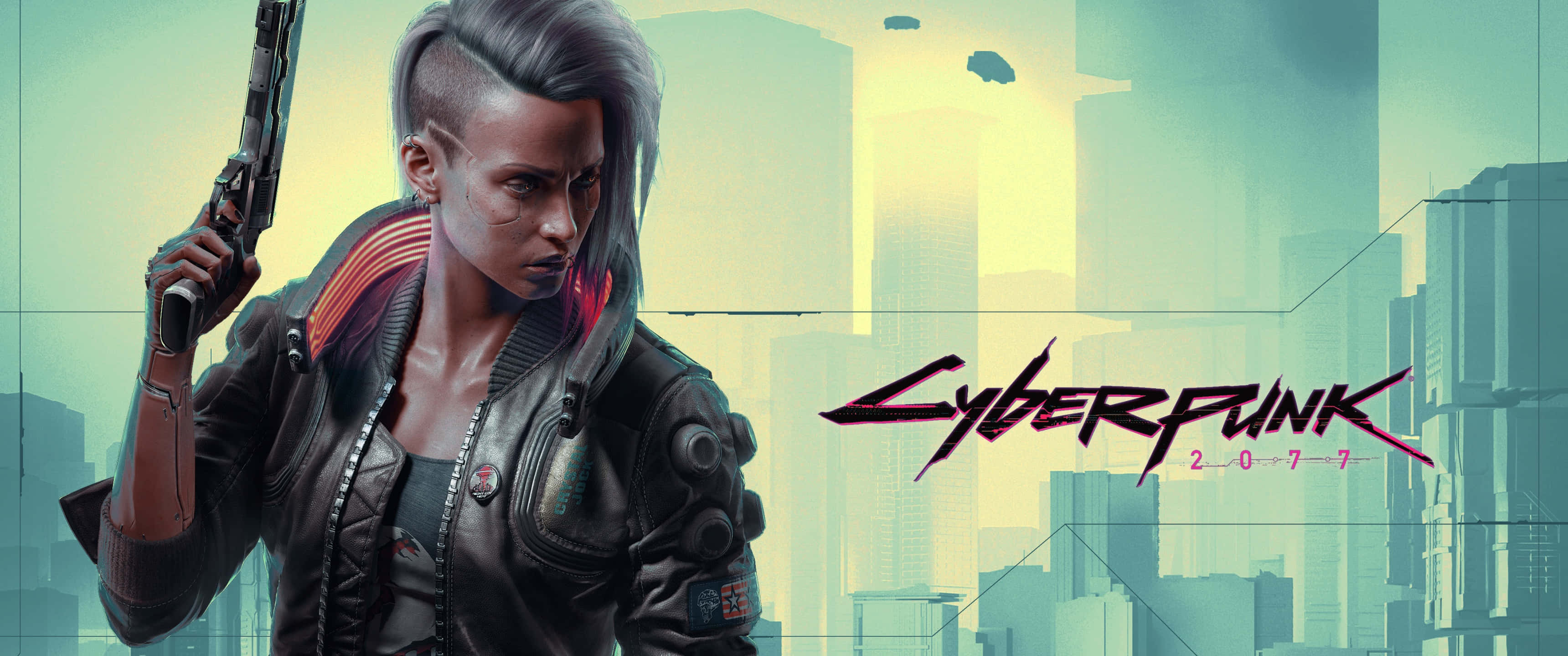 cyberpunk, 3440x1440, neon-lit futuristic city skyline, 2K Desktop Wallpaper