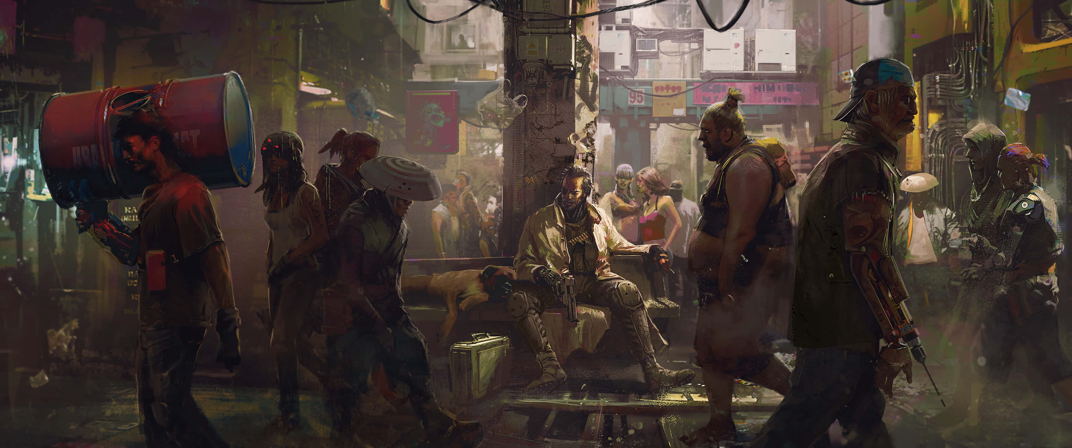 Cyberpunk 3440x1440, neon-lit, rain-slicked alleyway, 2K Desktop Wallpaper