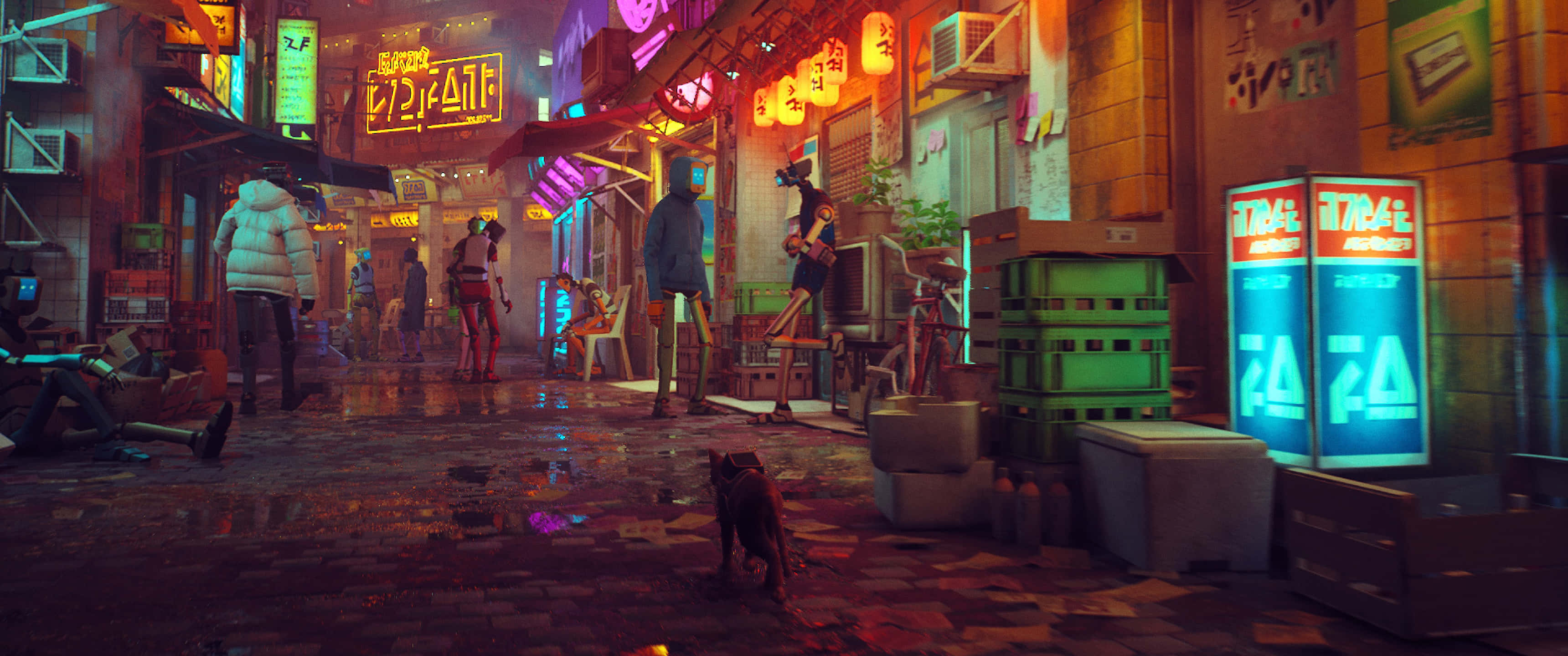 Cyberpunk, 3440x1440, neon-drenched, 2K Desktop Wallpaper