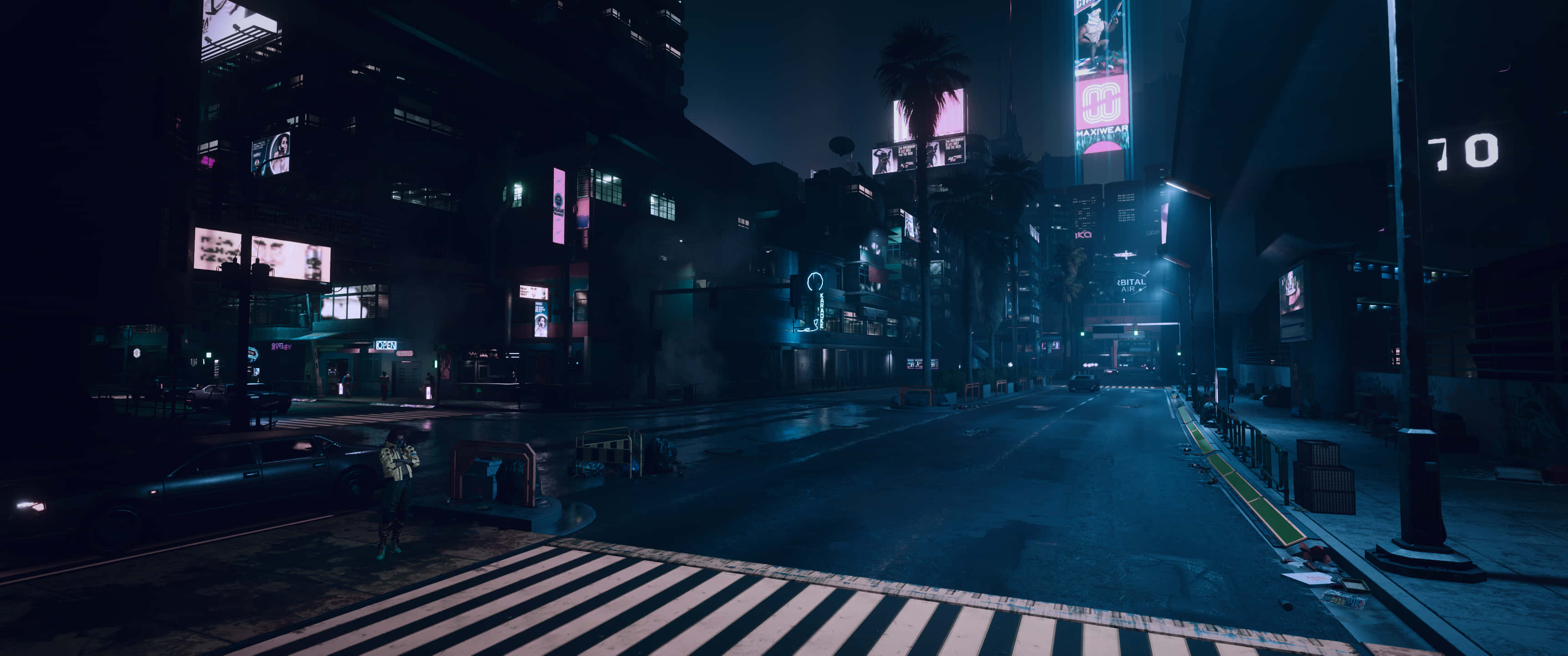 neon lights, crosswalk, night, 2K Desktop Wallpaper