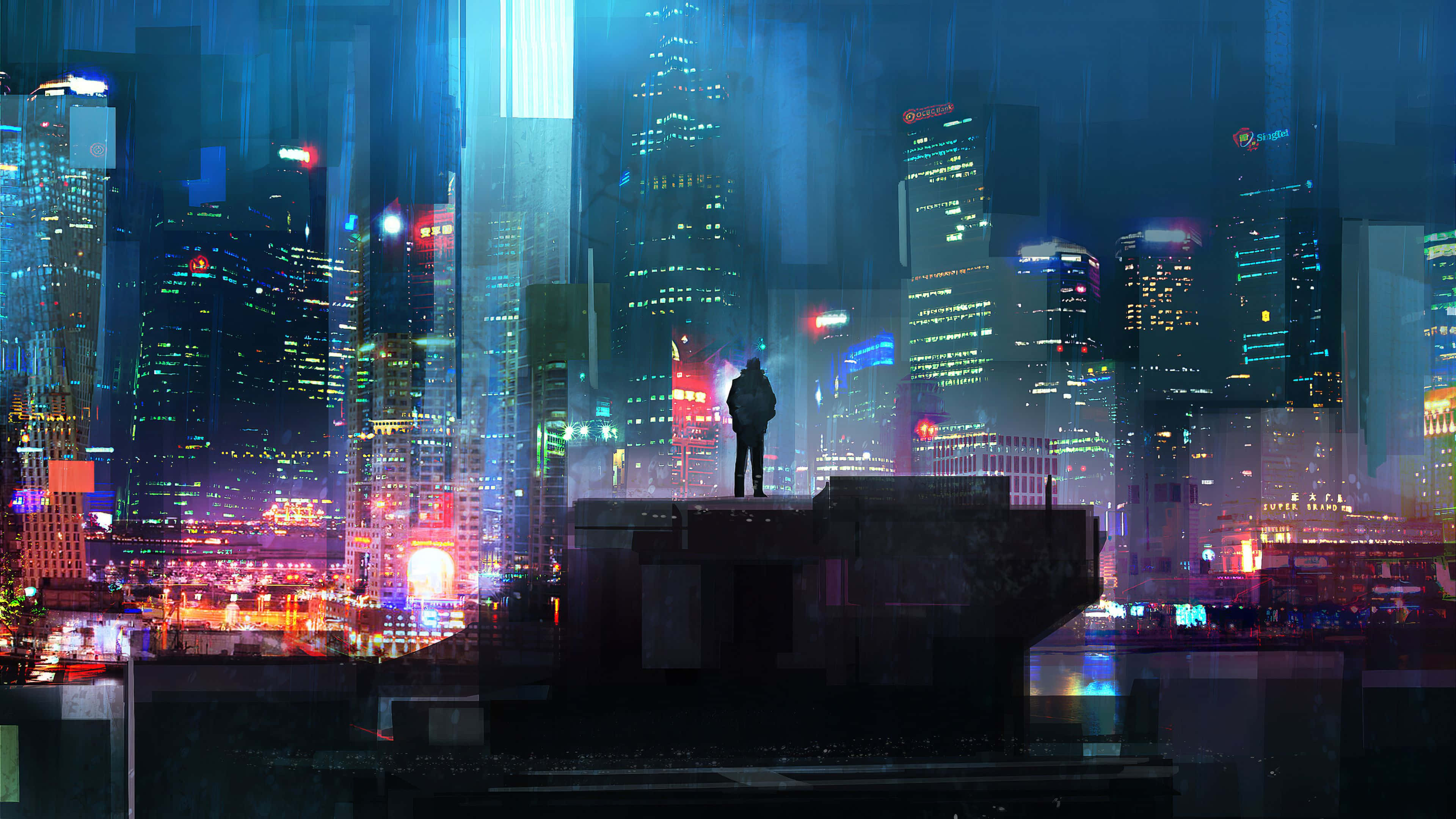Cyberpunk Aesthetic, neon-drenched, futuristic cityscape, 4K Desktop Wallpaper
