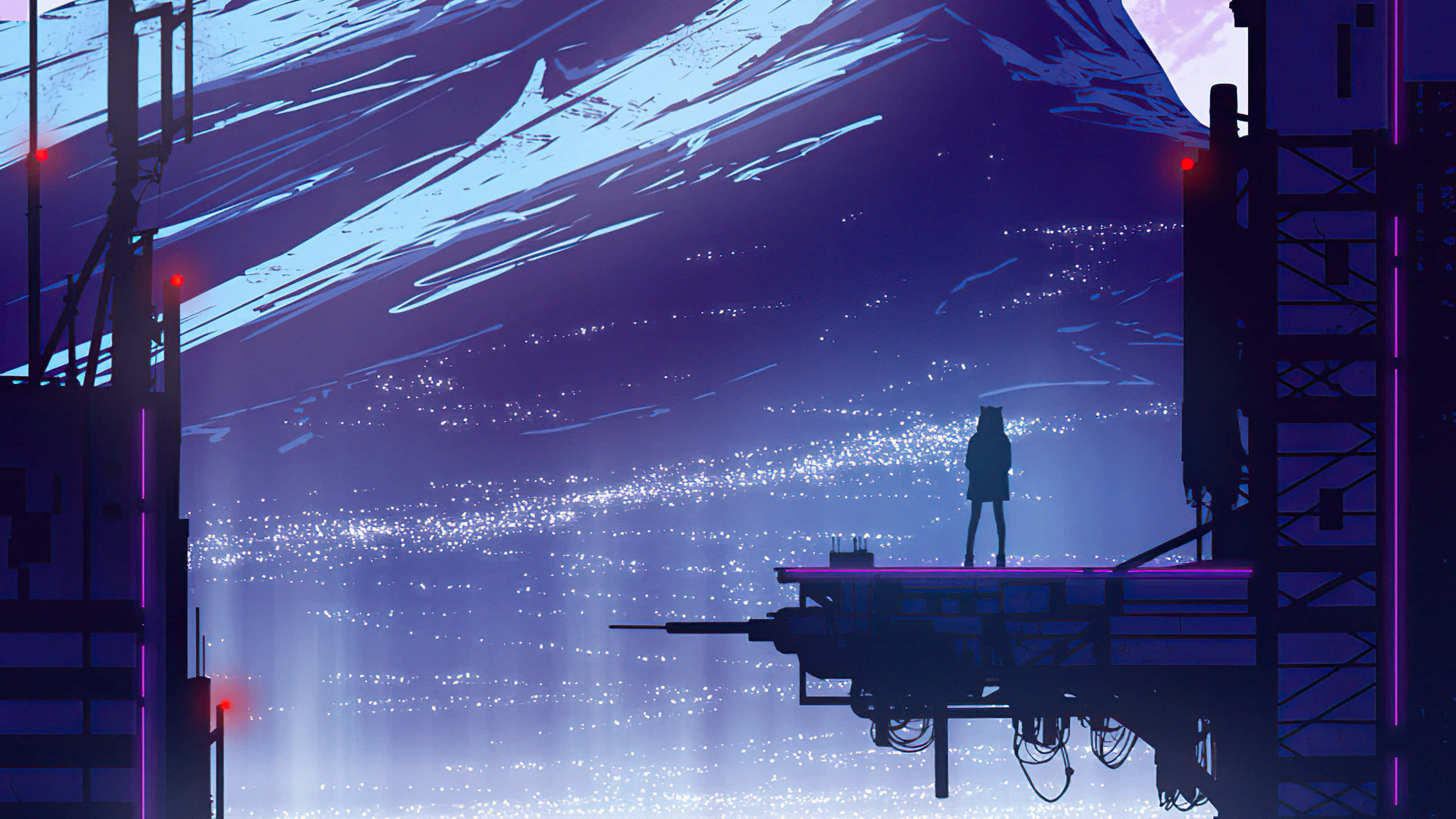 Cyberpunk Aesthetic, glowing platform, vast starry sky, 2K Desktop Wallpaper