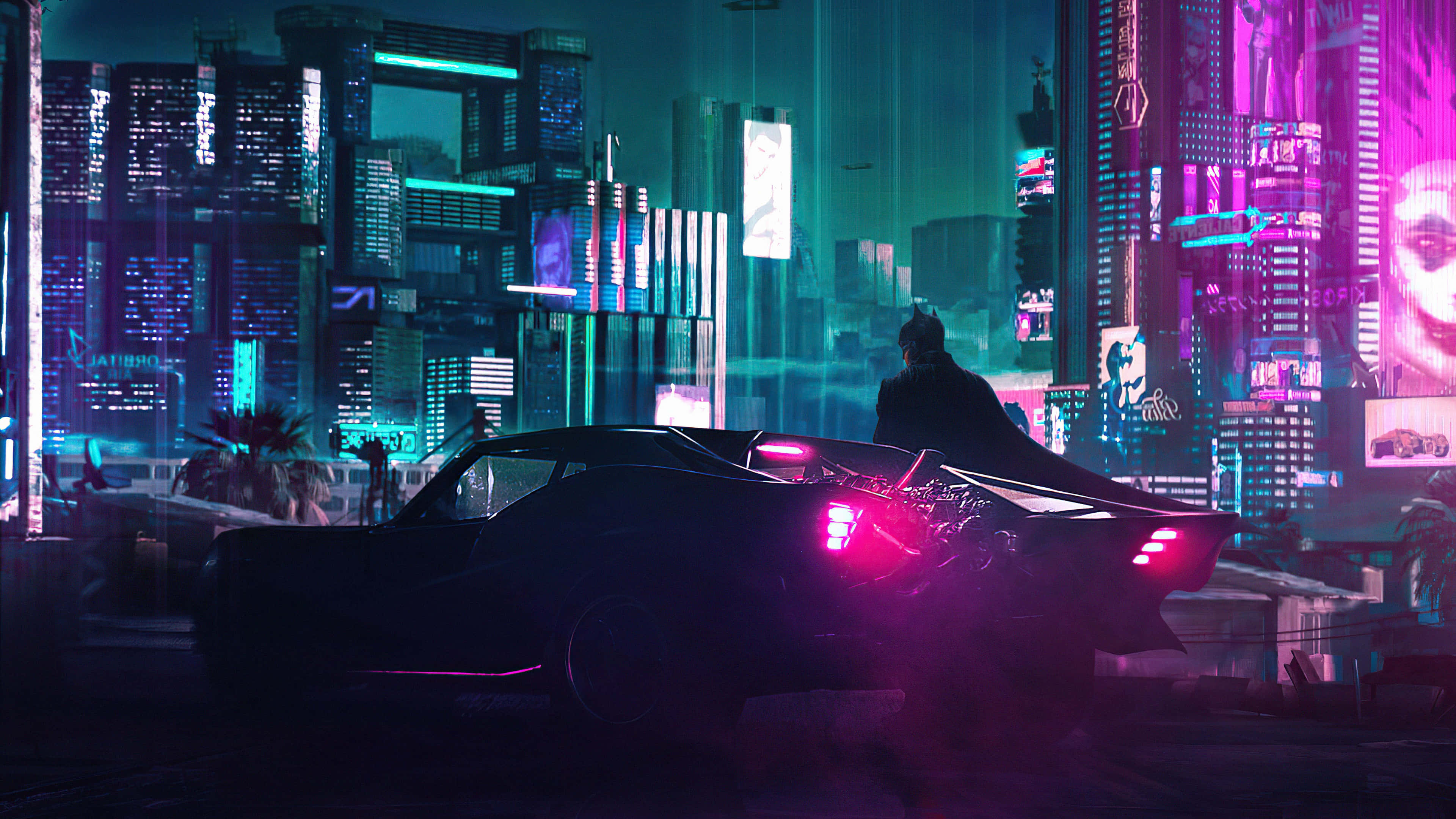 Cyberpunk Aesthetics, neon-drenched cyberpunk cityscape, lone figure, 4K Desktop Wallpaper