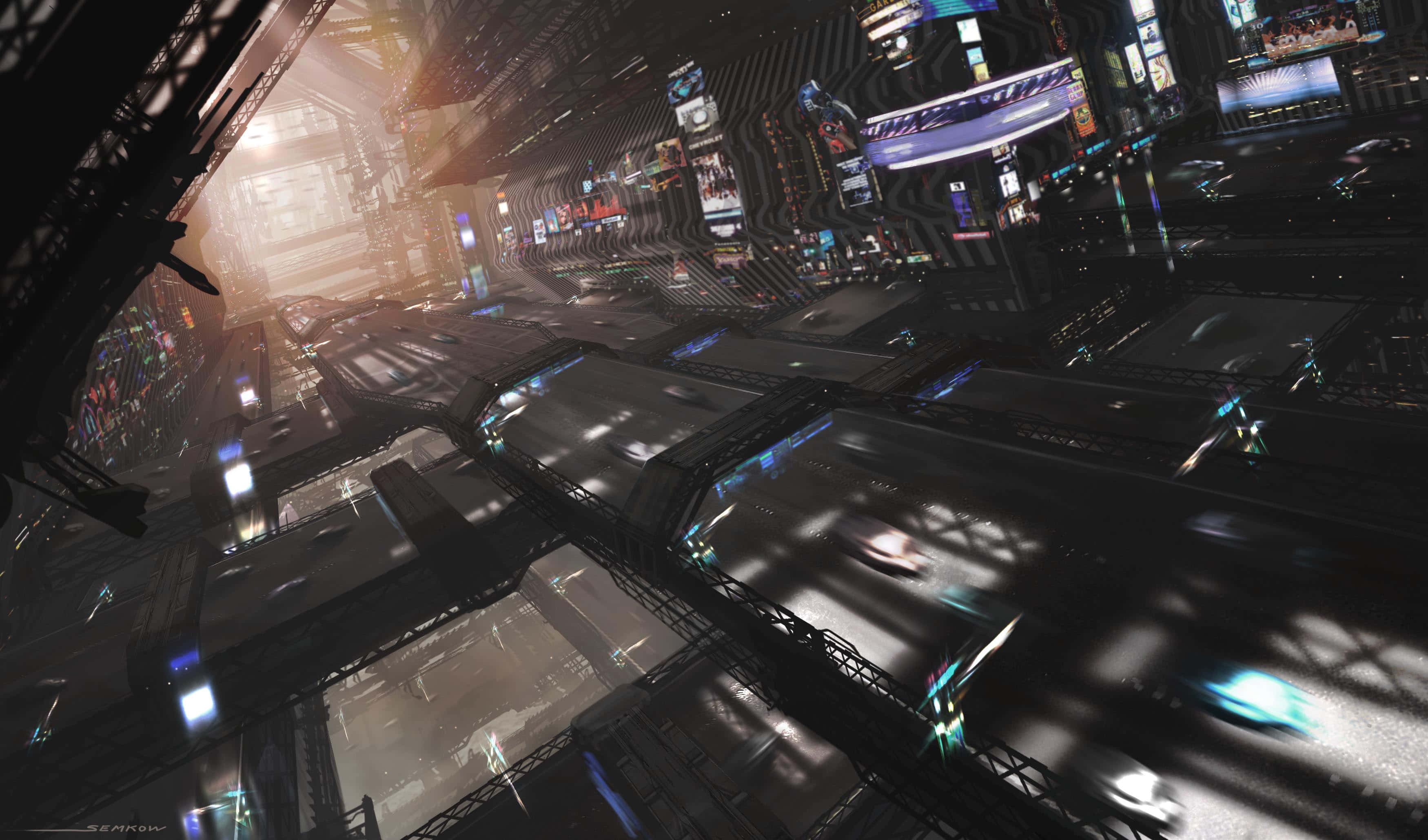 Cyberpunk Aesthetic, futuristic cityscape, glowing neon lights, 2K Desktop Wallpaper