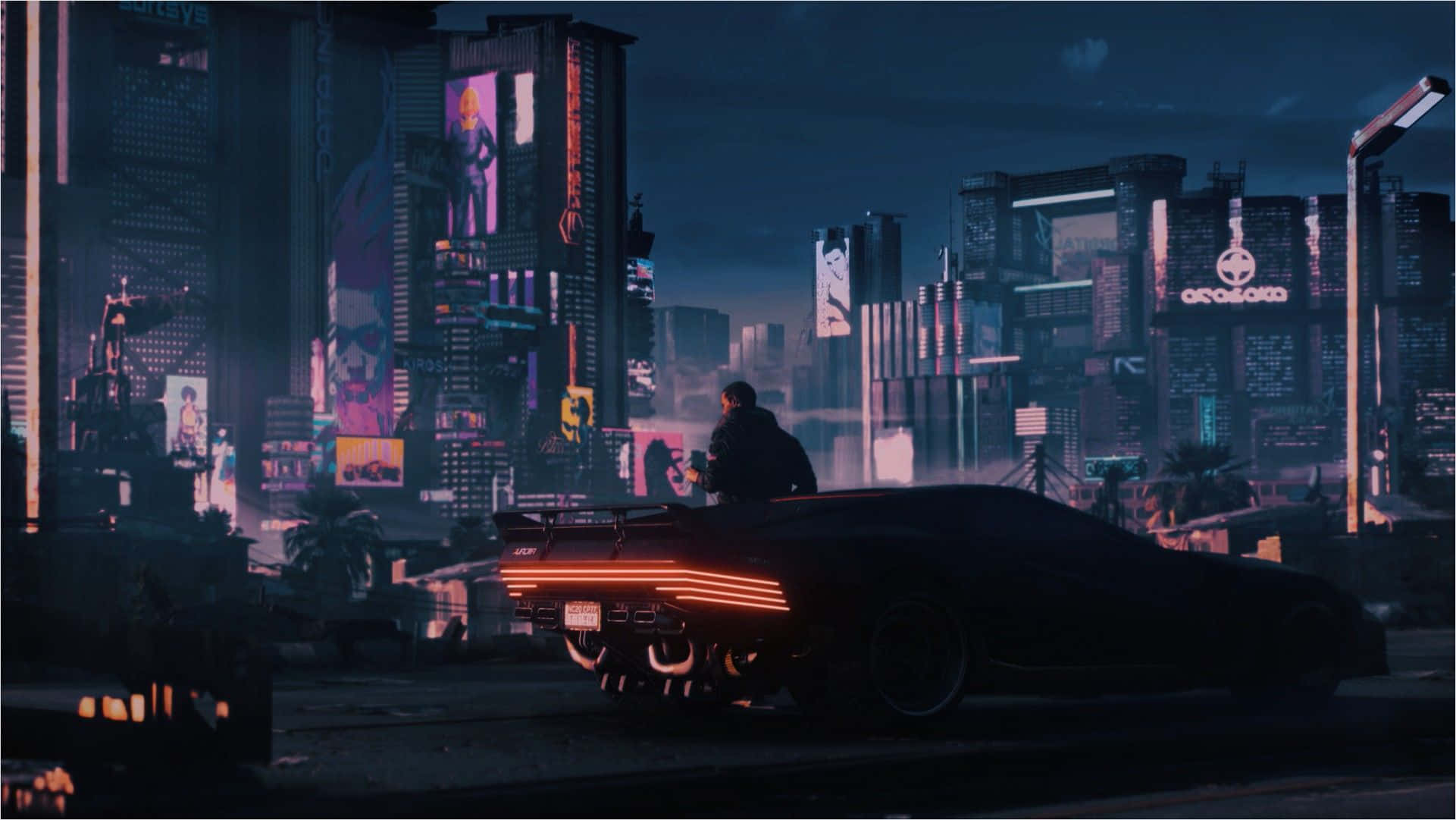 Cyberpunk Aesthetic, neon-drenched cyberpunk cityscape, night, Full HD Desktop Wallpaper