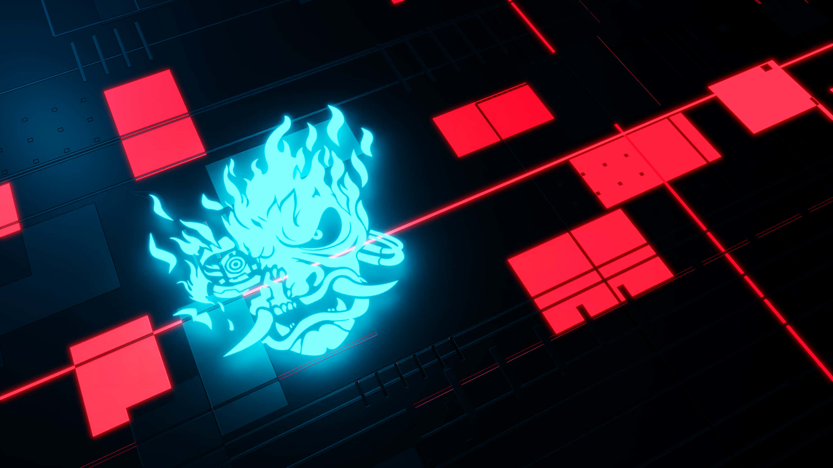 cyberpunk aesthetic, glowing blue cybernetic dragon head, fiery details, 2K Desktop Wallpaper