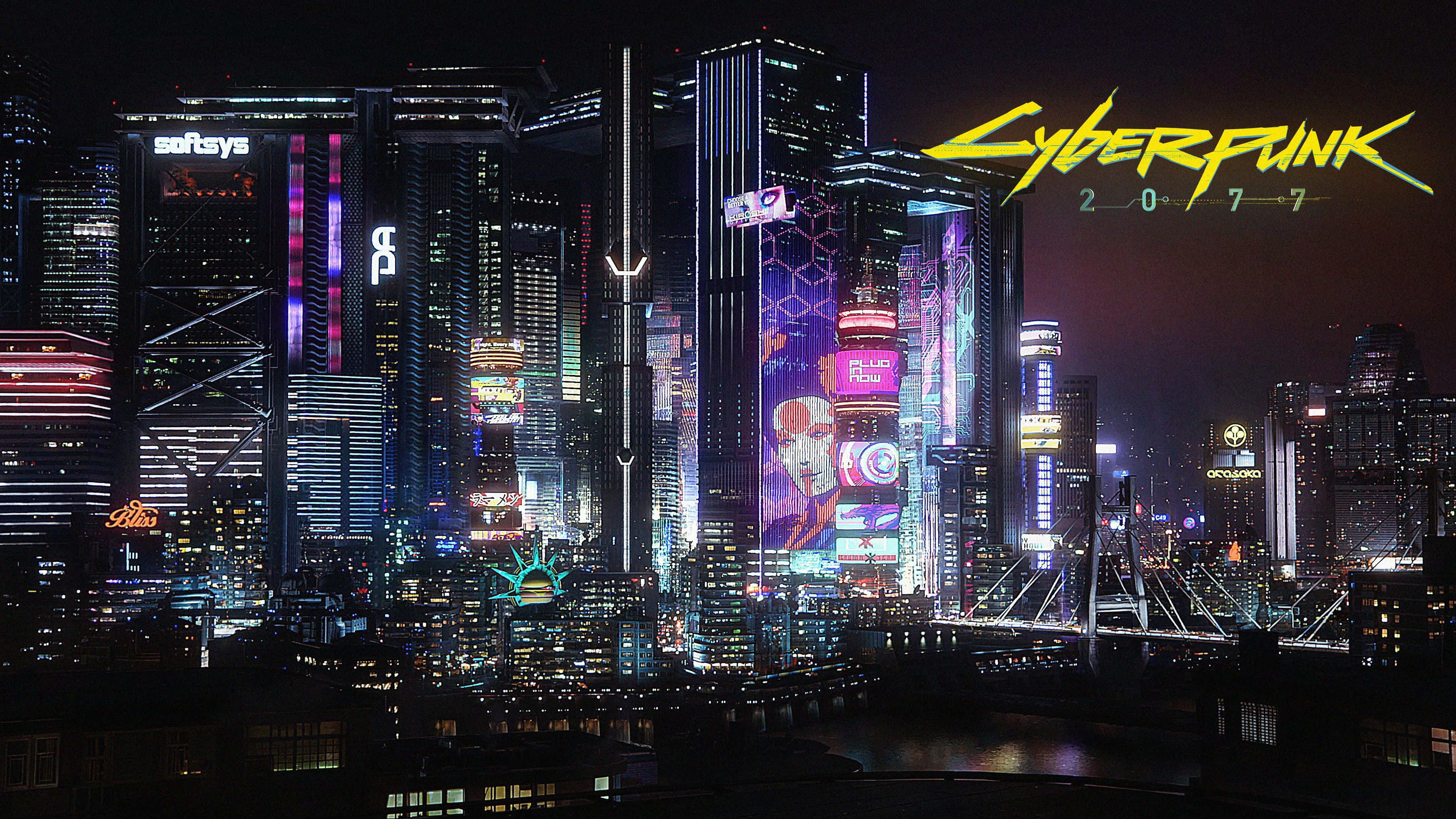 Cyberpunk Aesthetic, neon-drenched, night, 4K Desktop Wallpaper