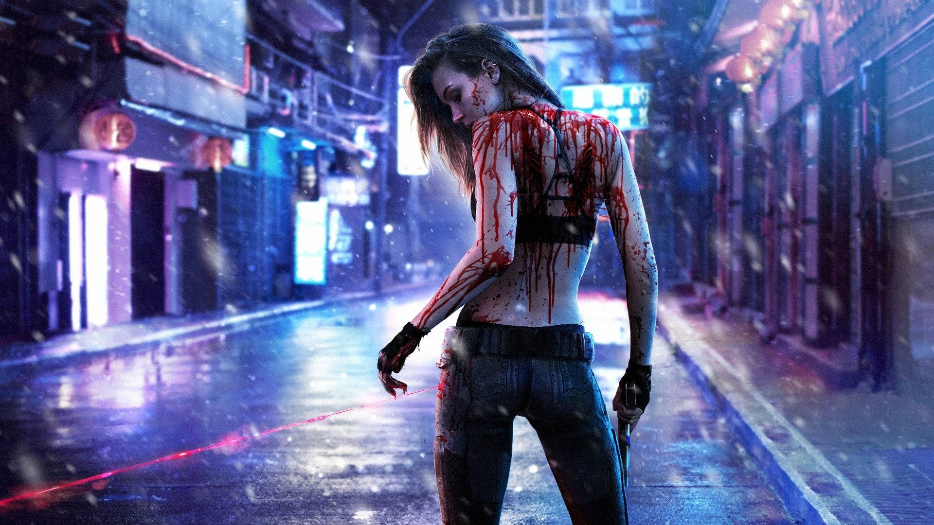 Cyberpunk, 1920x1080, neon-drenched, Full HD Desktop Wallpaper