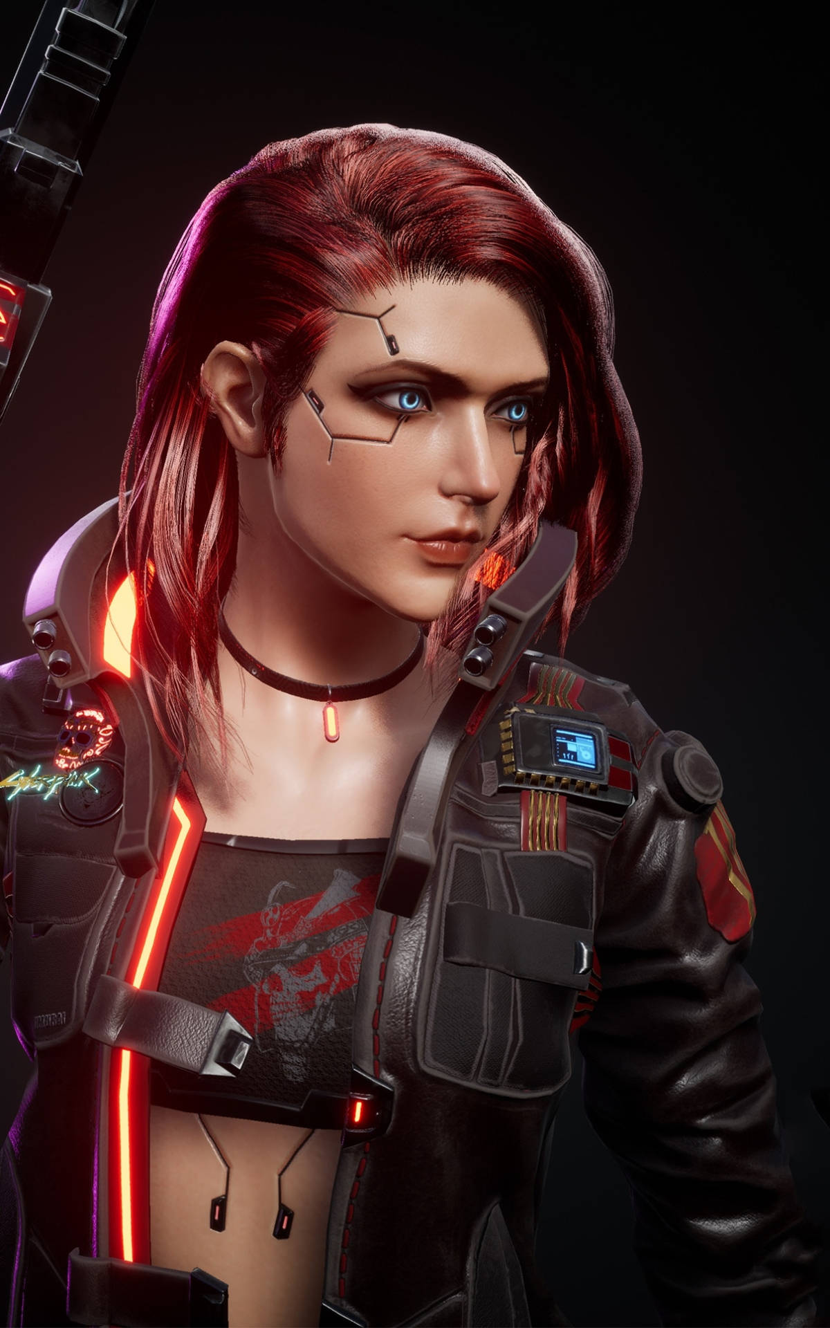 female gang member, cyberpunk, red hair, Full HD Phone Wallpaper