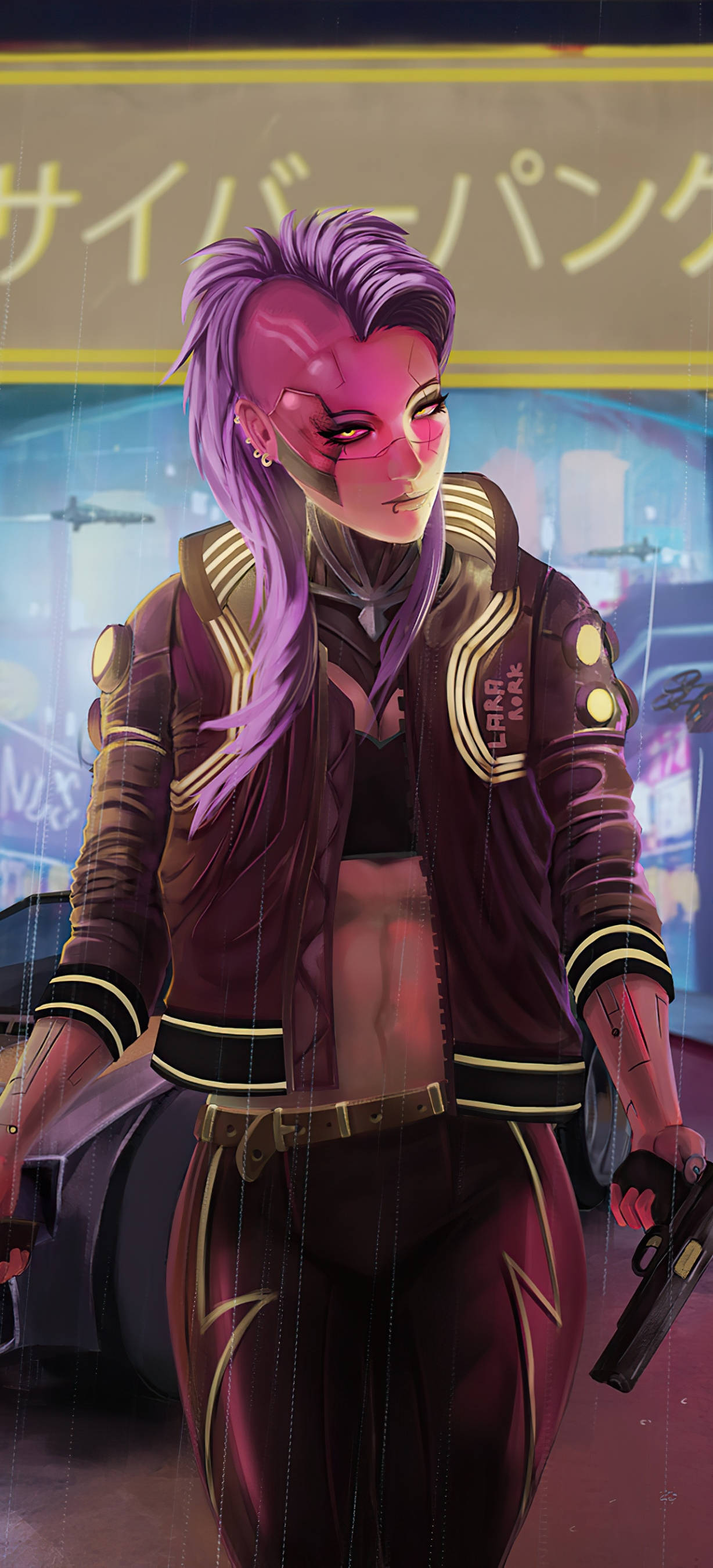 Bad Girl Undercut, cyberpunk, purple hair, 2K Phone Wallpaper