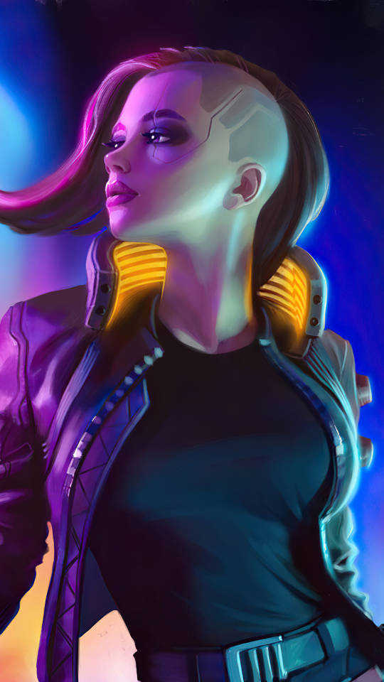 Cyberpunk 2077, undercut hair, cybernetic neckgear, SD Phone Wallpaper