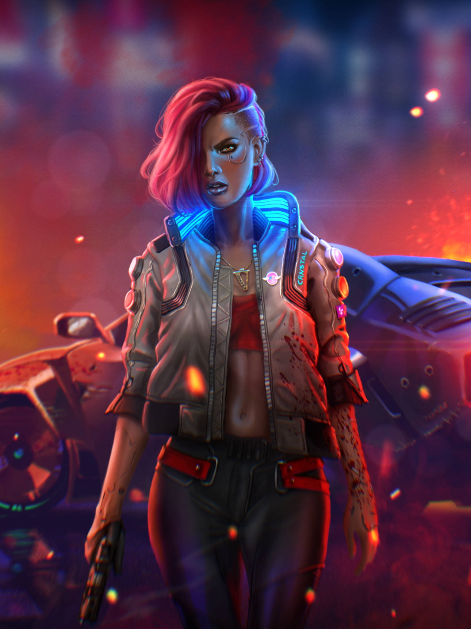 V, Cyberpunk 2077, pink hair, Full HD Phone Wallpaper