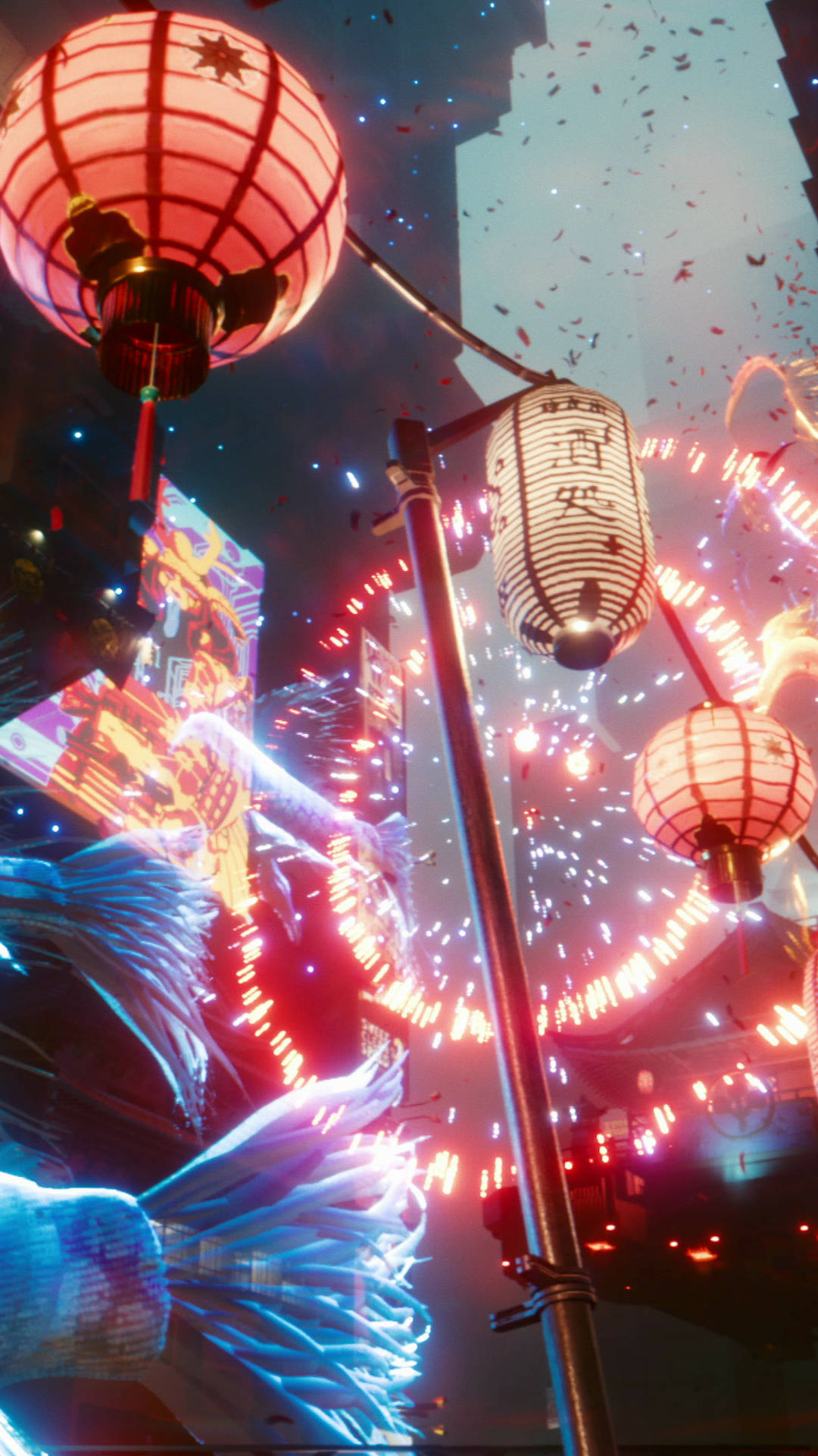 Cyberpunk 2077, festival, vibrant red lanterns, Full HD Phone Wallpaper
