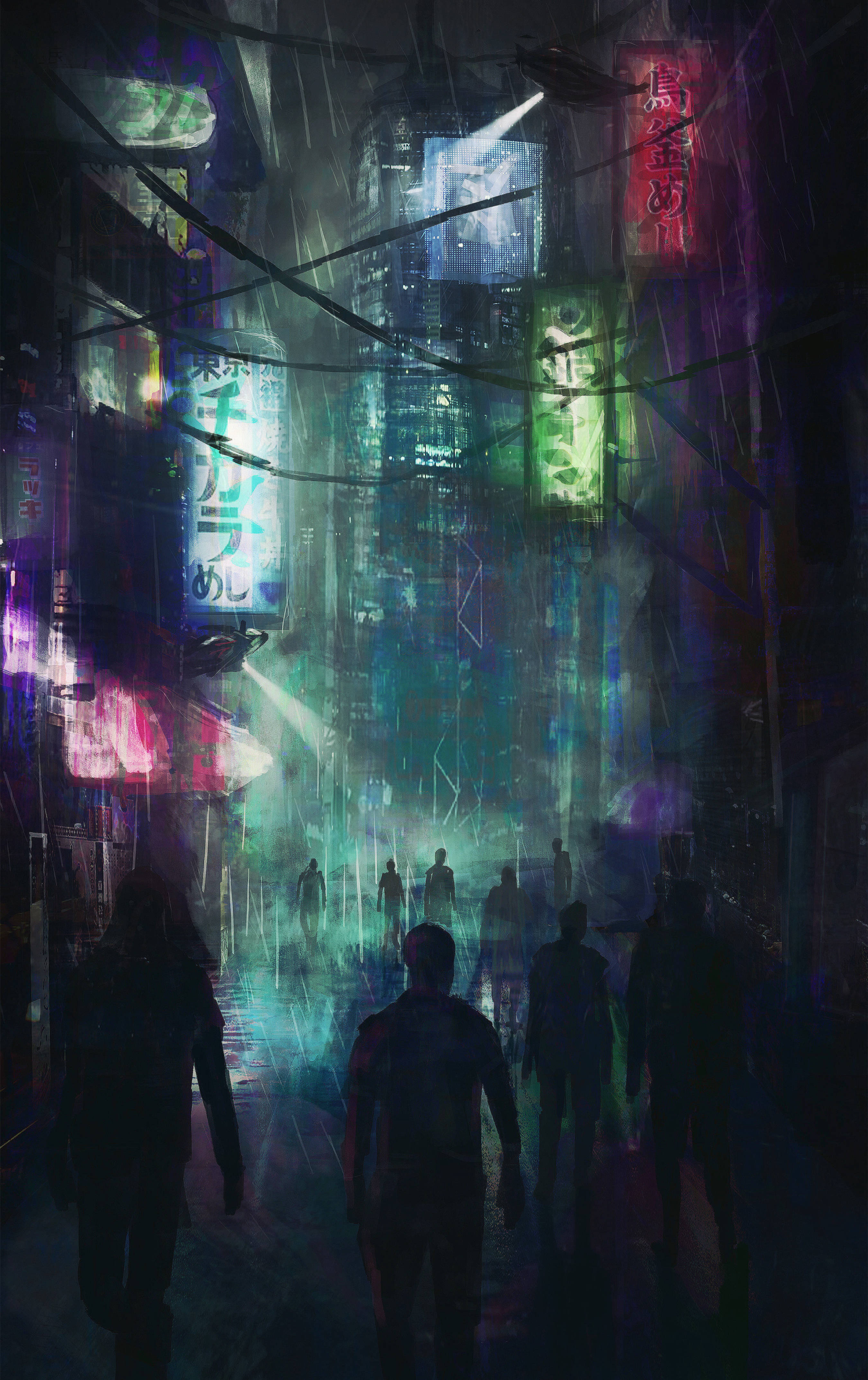 Cyberpunk City, neon-lit cyberpunk alleyway, electric blues, 4K Phone Wallpaper
