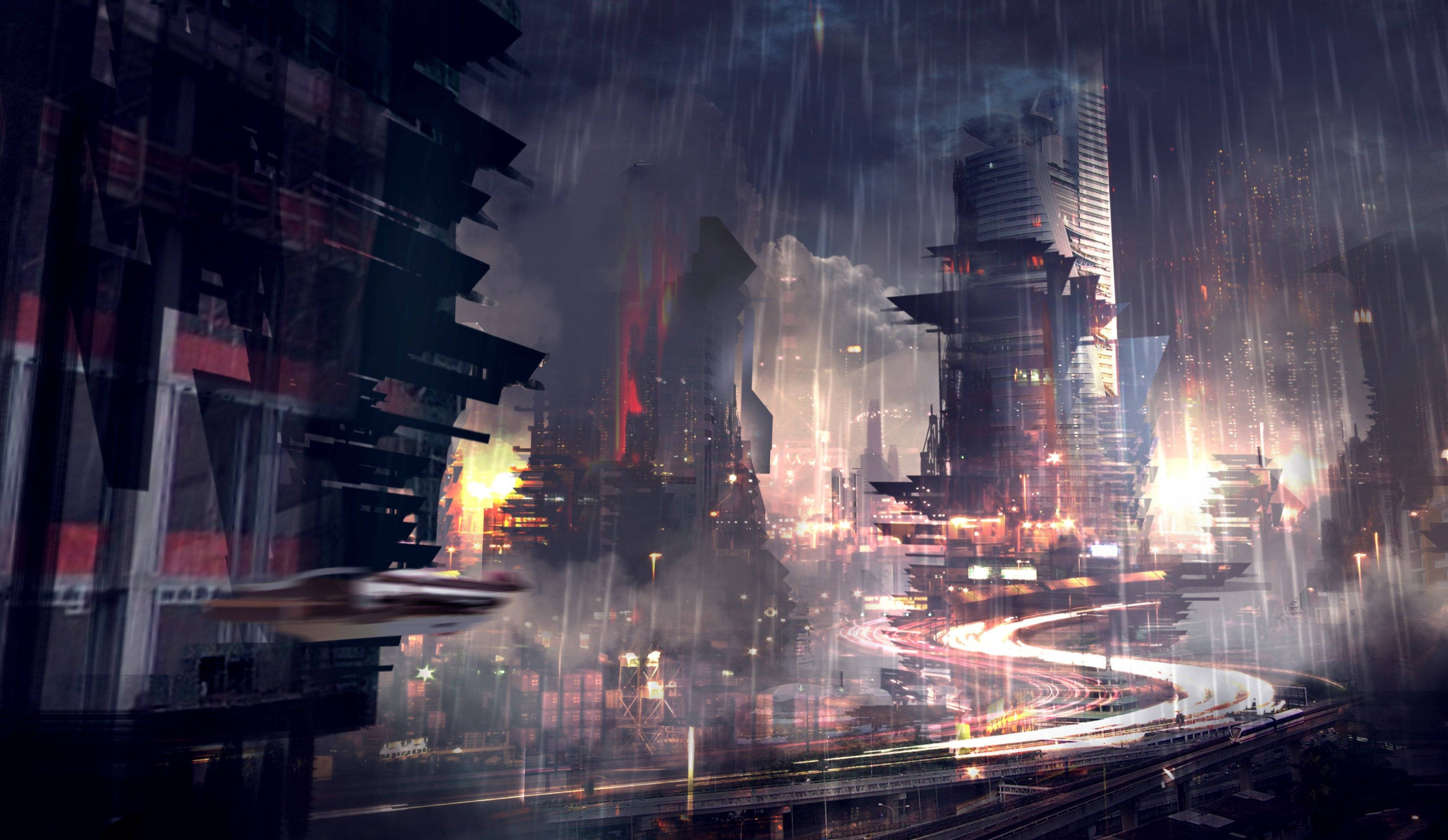 Cyberpunk City, neon-lit, futuristic cityscape, 2K Desktop Wallpaper