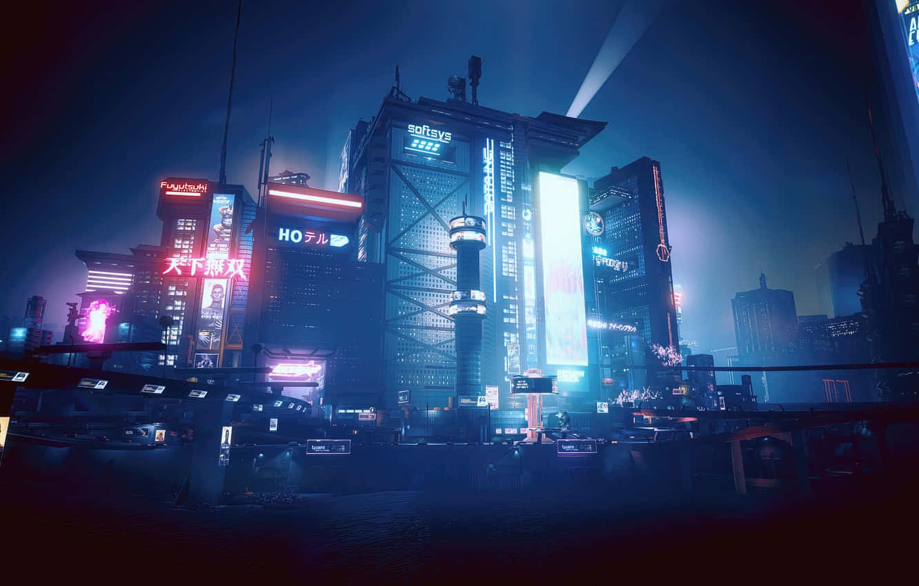 Night City, neon-lit, cyberpunk cityscape, HD Desktop Wallpaper