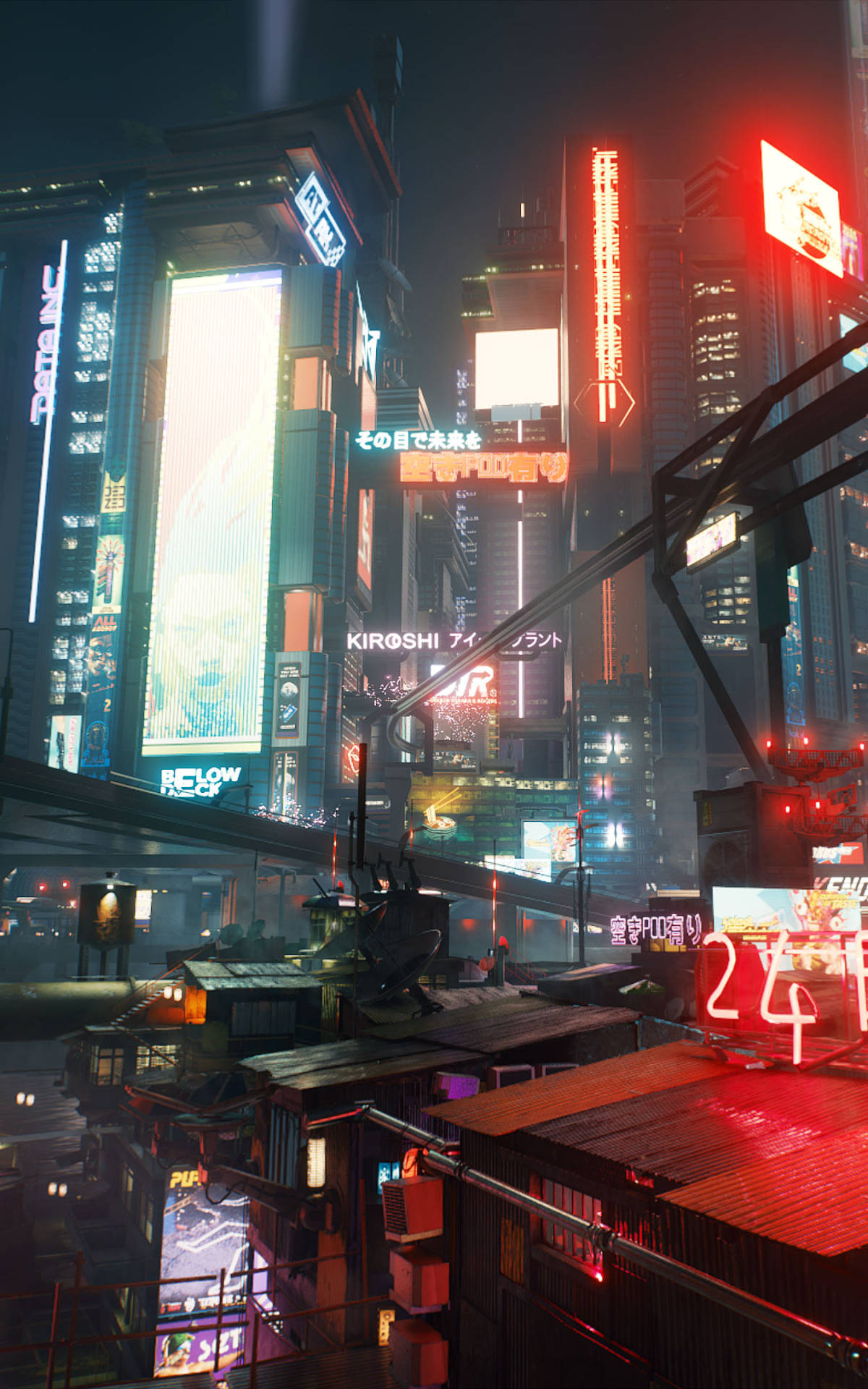 Night City, neon-drenched, cyberpunk cityscape, Full HD Phone Wallpaper