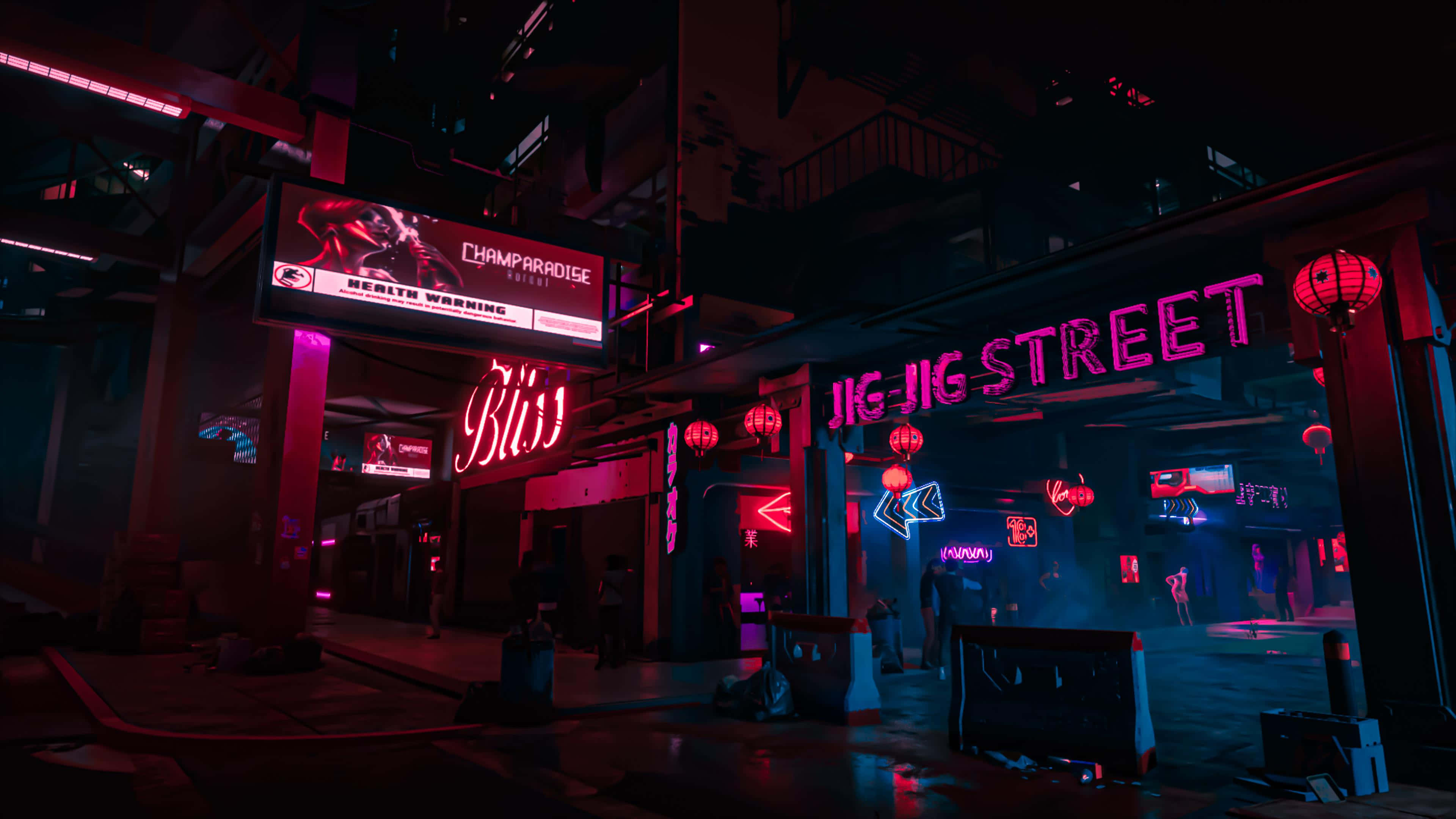 Night City, neon-drenched, glowing signs, 4K Desktop Wallpaper