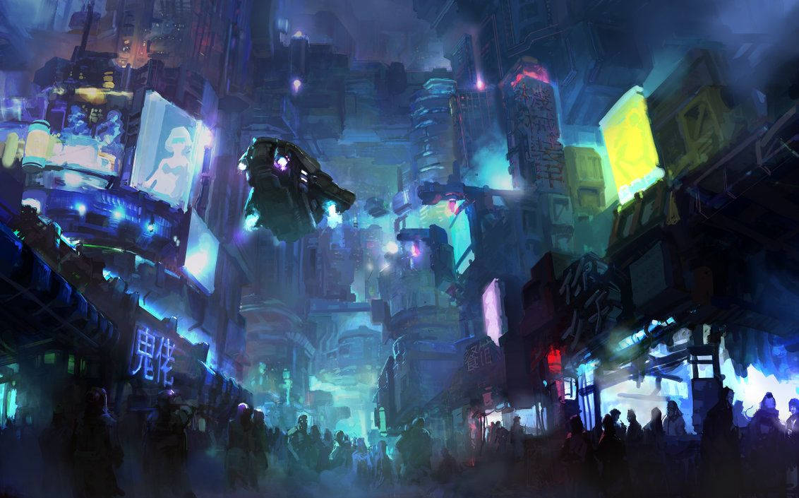Cyberpunk, neon-drenched, cityscape, SD Desktop Wallpaper