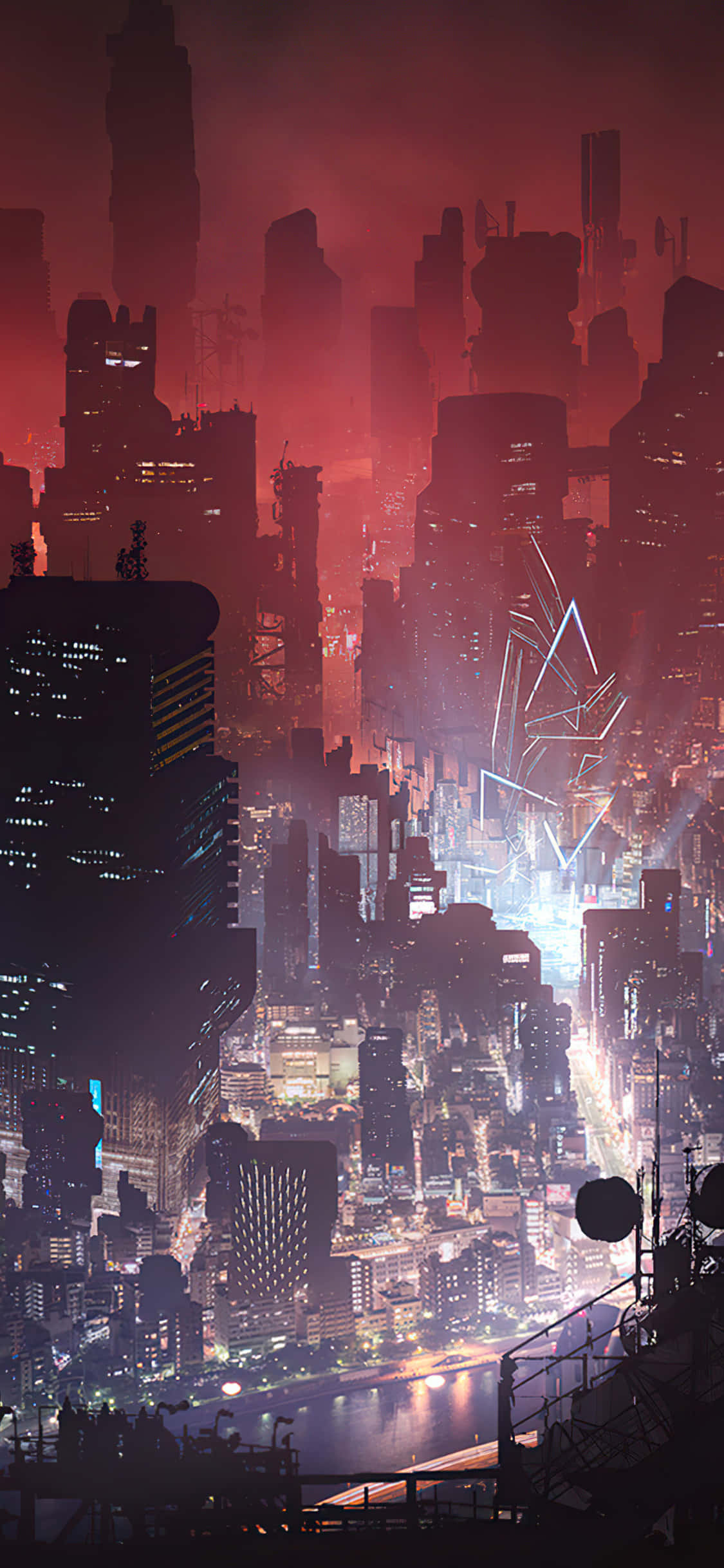 Cyberpunk Night City, neon lights, towering skyscrapers, Full HD Phone Wallpaper