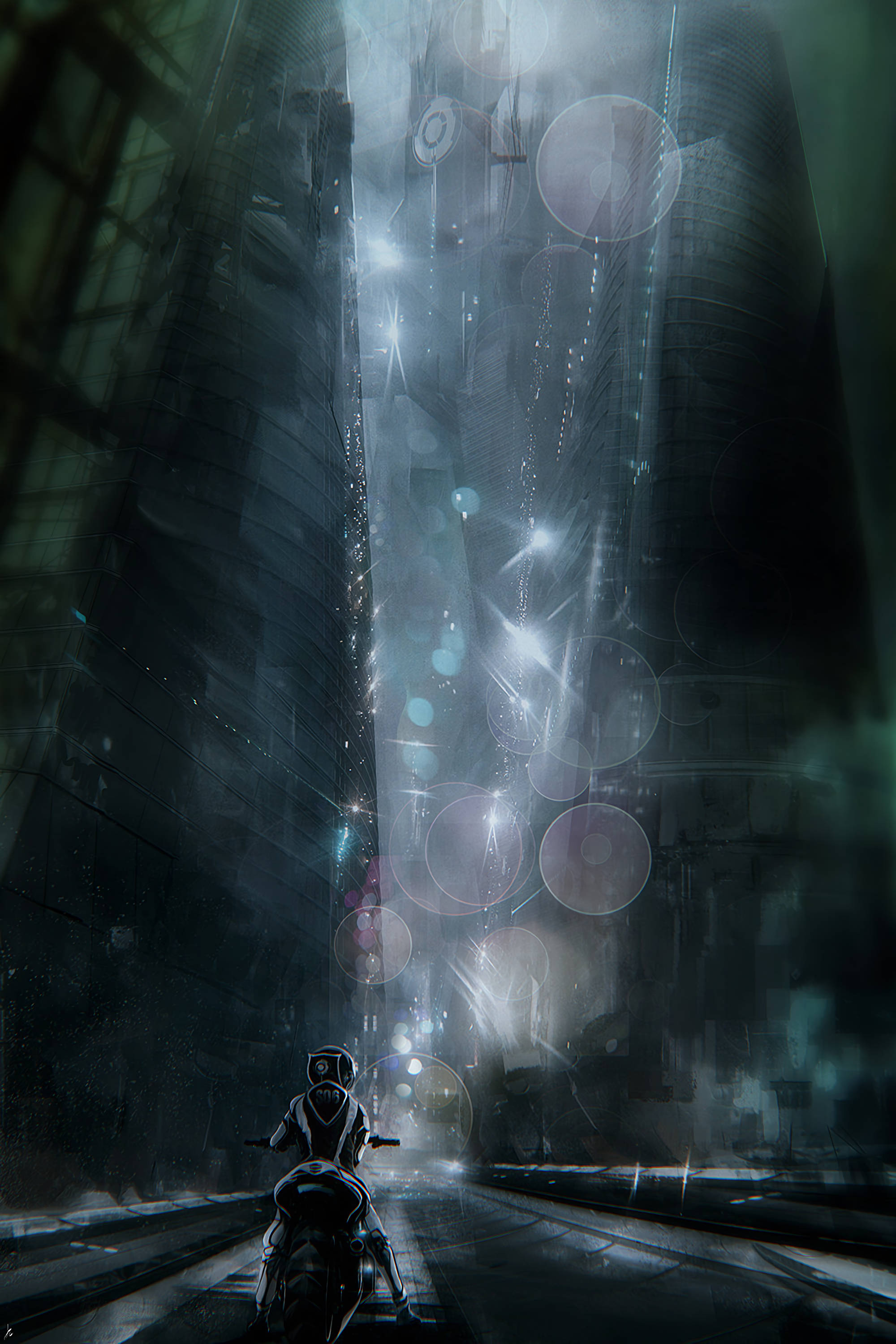 Cyberpunk City, motorcyclist, neon, 2K Phone Wallpaper